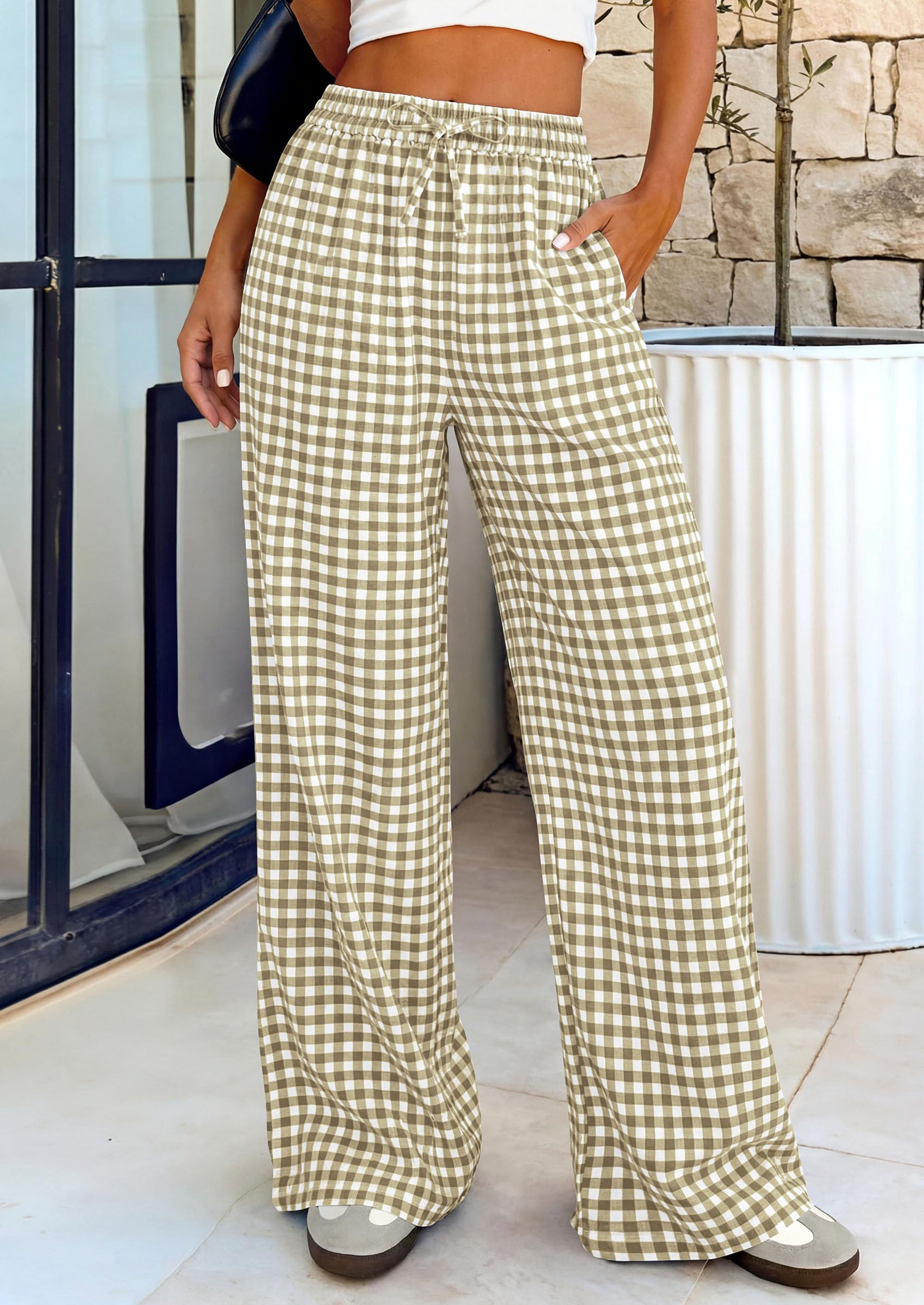 PRETTYGARDEN Women's Wide Leg Gingham Lounge Pants Summer  Casual Plaid Trousers Spring Y2K Clothes Comfy Pajama Bottoms