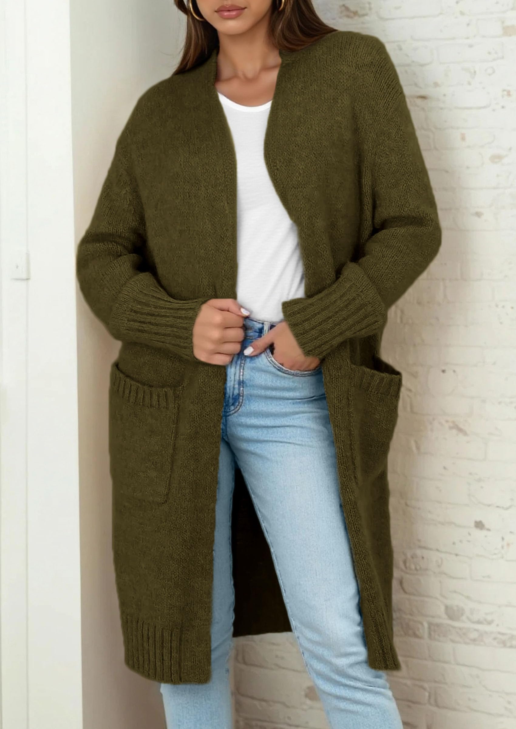 PRETTYGARDEN Fall Long Sleeve Cardigan Sweaters for Women Trendy Winter Open Front Loose Knitted Cardigans with Pockets