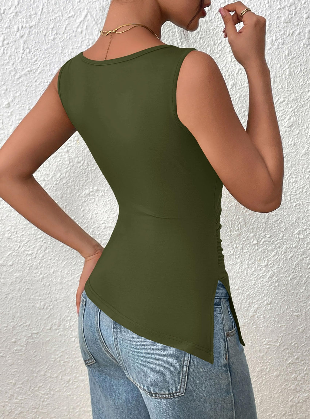 PRETTYGARDEN Womens Ruched Tank Tops  Summer Sleeveless Slim Fit T Shirts Blouses Going Out Y2K Fashion Clothes