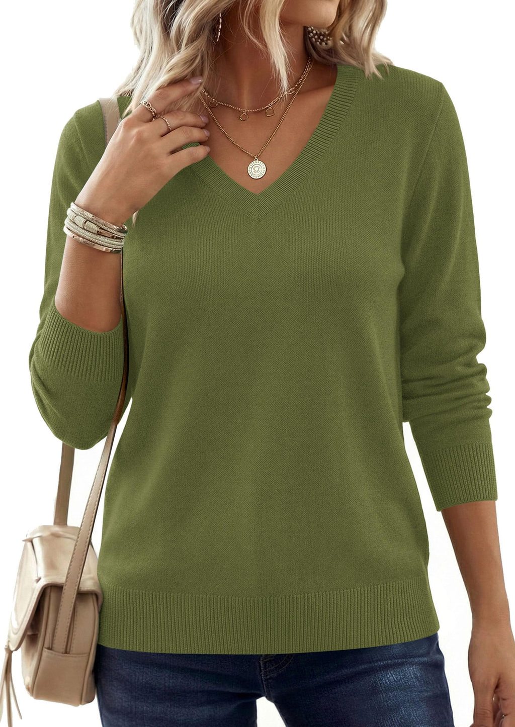 PRETTYGARDEN V Neck Sweaters for Women Cozy Fall Fashion | Soft Knit Loose Tops, Classic Pullover, Basic Layering Shirt for Office Work, Holiday, Casual Outings, Winter Warm Clothes