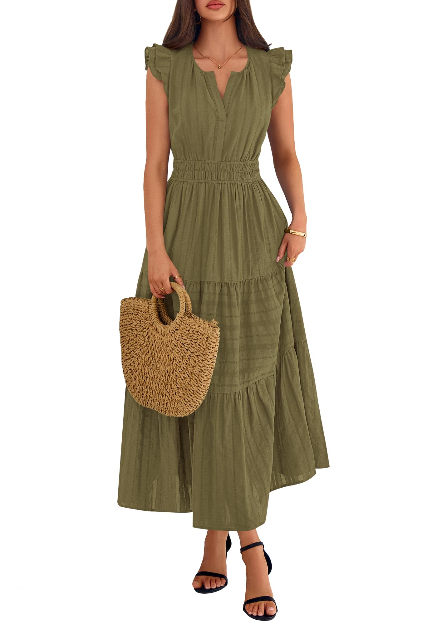 BTFBM Womens Summer Maxi Dress  Spring Boho Vacation Ruffle Flutter Short Sleeve A Line Tiered Flowy Dresses Pockets