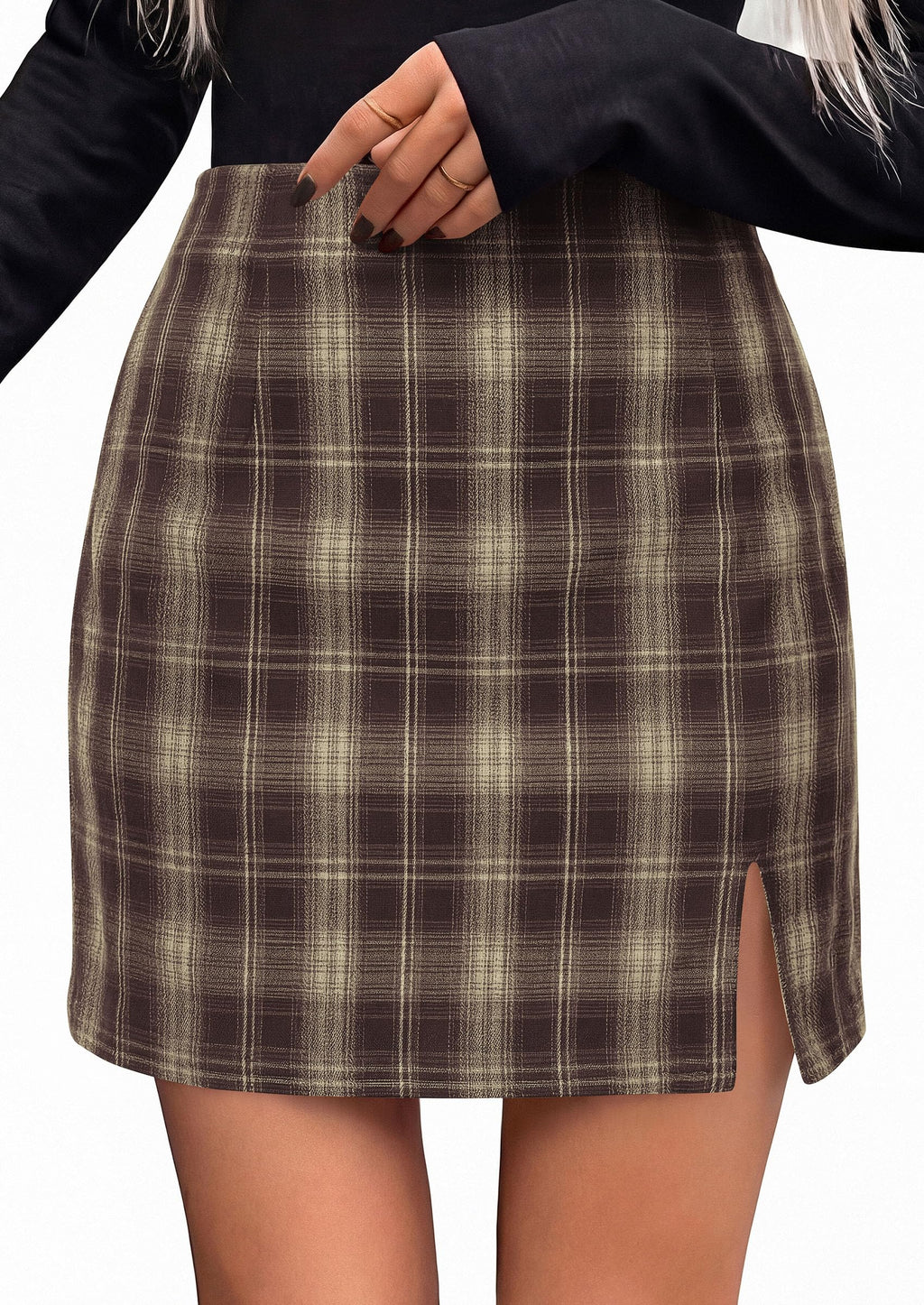 PRETTYGARDEN Women's Plaid Mini Bodycon Pencil Skirts Fall