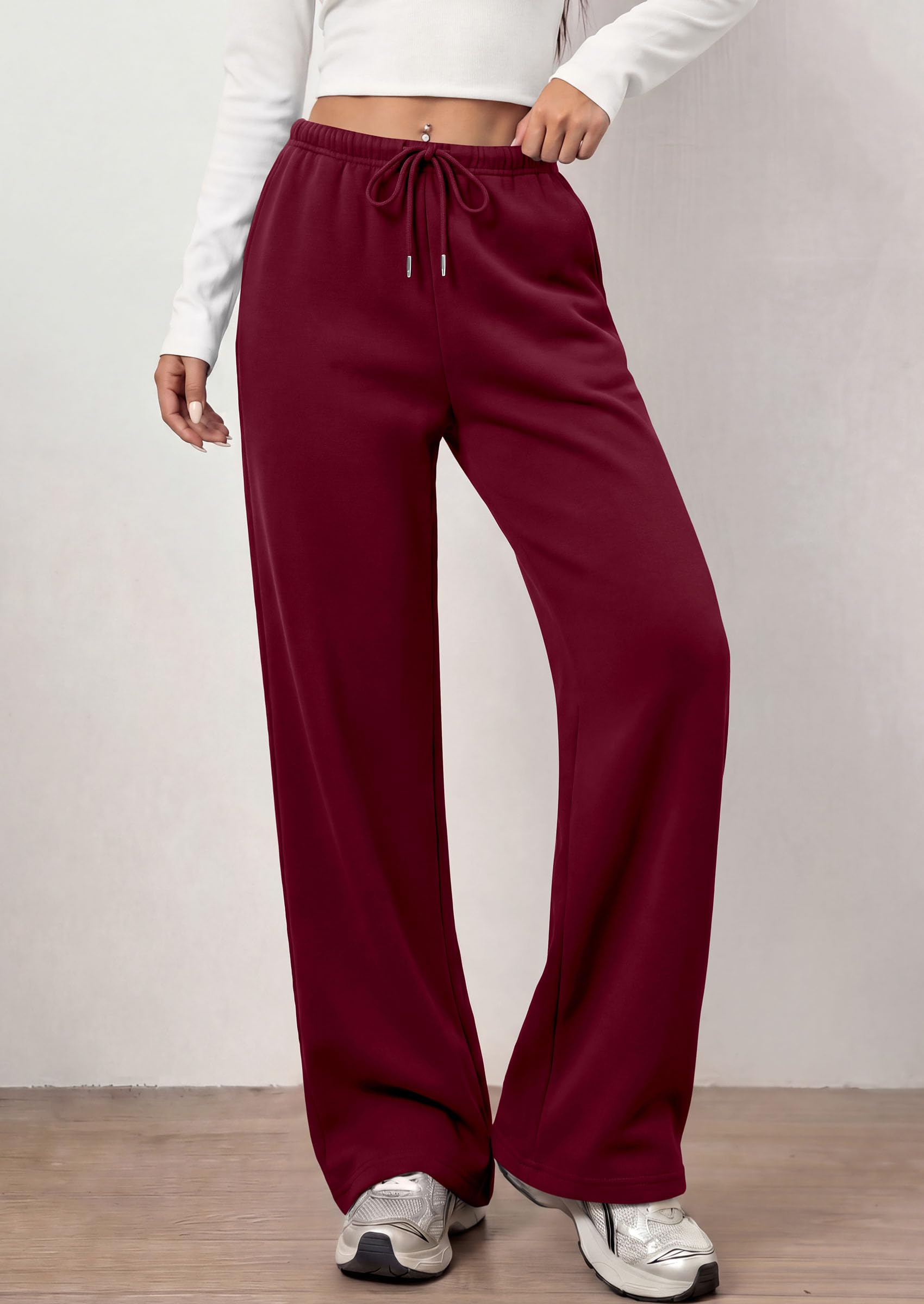 PRETTYGARDEN Womens Wide Leg Sweatpants Fleece Lounge Pants | Elastic Drawstring Waist,Baggy Jogger Yoga Sweat pants,Pockets,Fall Winter Clothes,Loose Daily Casual & Loungewear Trousers