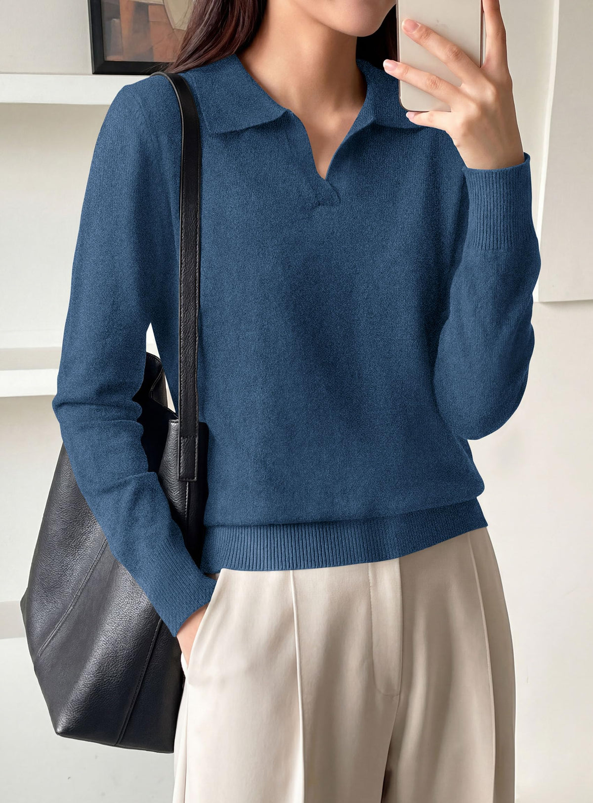 PRETTYGARDEN Womens Long Sleeve Collared Polo Sweater | Breathable Soft Ribbed Knit, Lapel V Neck Pullover Sweaters, Business Casual Work Office Tops, 2026 Trendy Fall Outfits