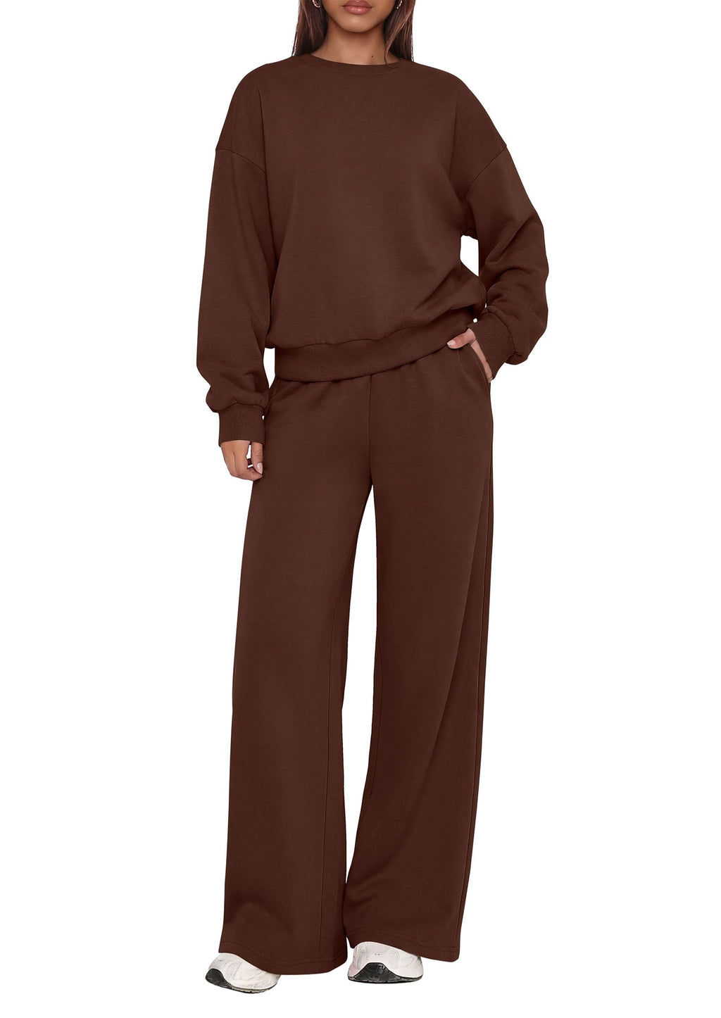 PRETTYGARDEN 2 Piece Lounge Sets for Women Casual Sweatsuits | Soft Fleece Lining,Crew Neck Oversized Sweatshirt & Wide Leg Pants,Workout Airport Matching Set Tracksuit,Fall Winter Outfits