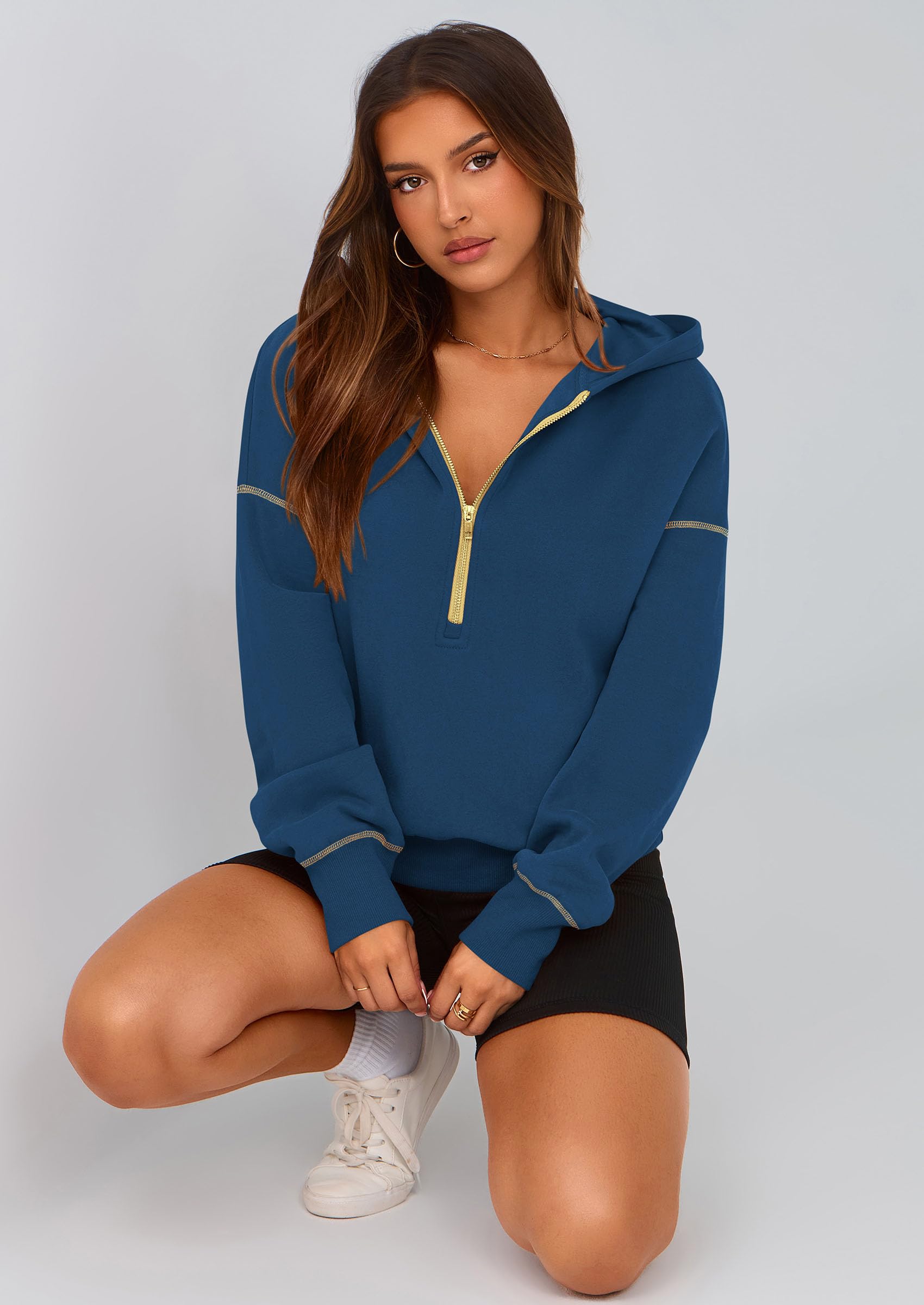 PRETTYGARDEN Women's  Fall Hooded Sweatshirts Long Sleeve Half Zip Cropped Hoodies Pullover Winter Fashion Clothes