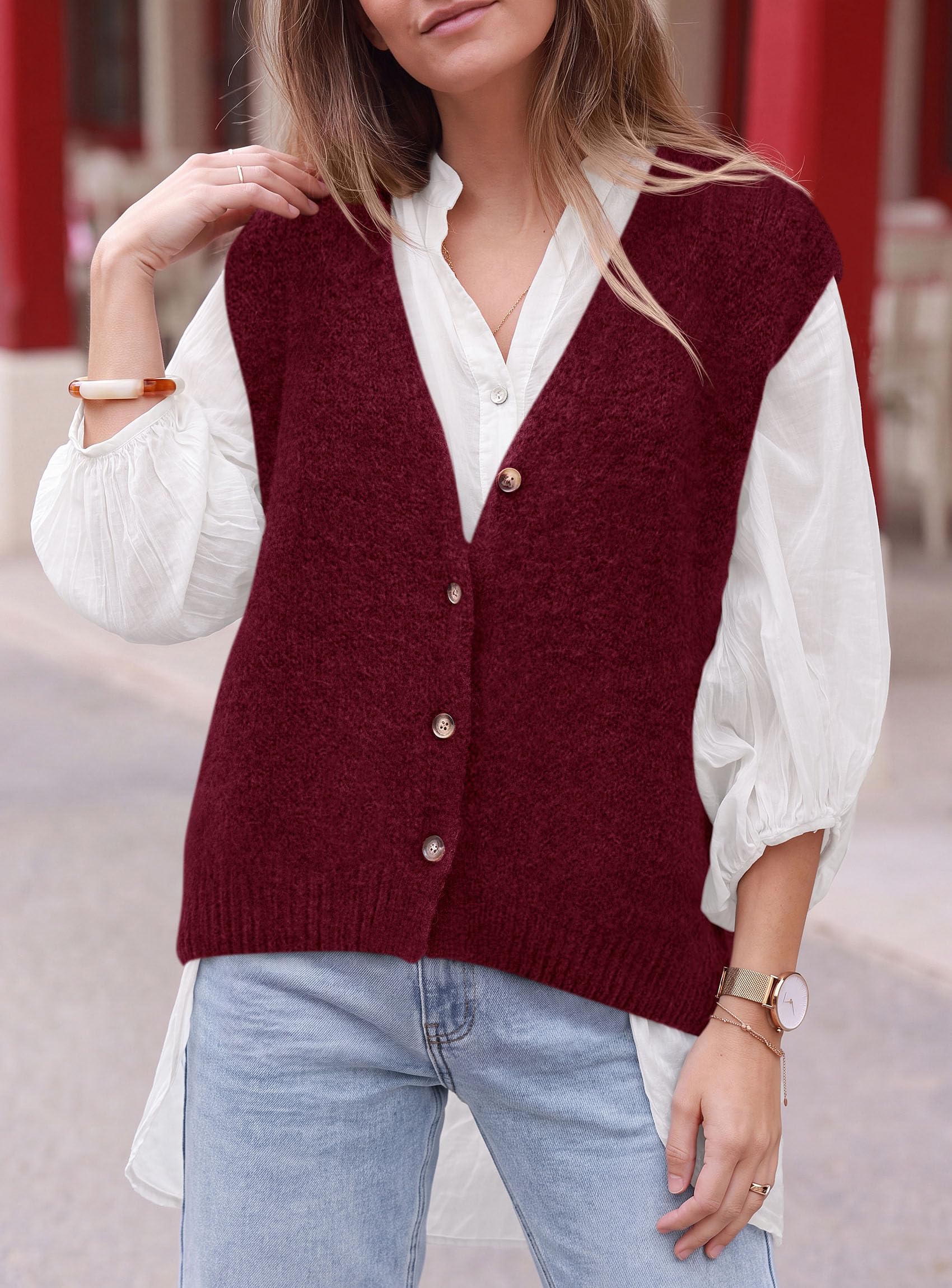 PRETTYGARDEN Womens Fall Sleeveless Button Down Sweater Vest | Soft Knit Fabric, Fashion Deep V Neck, Casual Loose Fit Sweater, Going Out Outfits, 2026 Trendy Winter Clothes