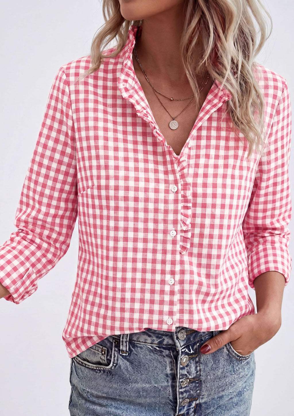 PRETTYGARDEN Womens Long Sleeve Button Down Shirts | Soft Cotton Fabric, Fashion Plaid Shirt, Basic Collared V Neck, Work Business Casual Blouses, 2026 Fall Trendy Outfits