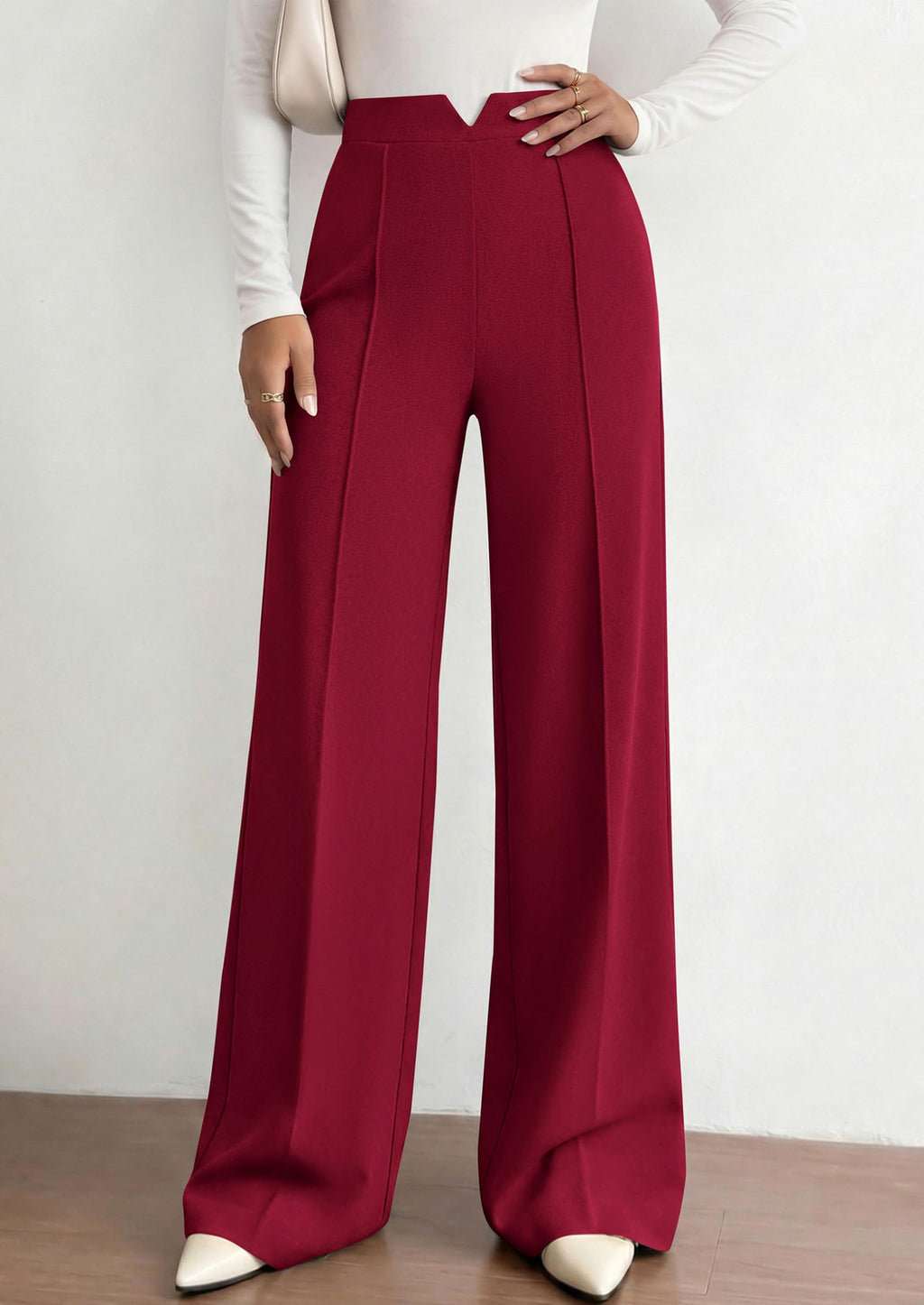 PRETTYGARDEN Women's Dressy Casual Wide Leg Palazzo Pants | V Notch High Waist, Soft Stretchy Knit Flowy Long Lounge Trousers, Casual Daily Office Work Outfits, 2026 Fall Clothes