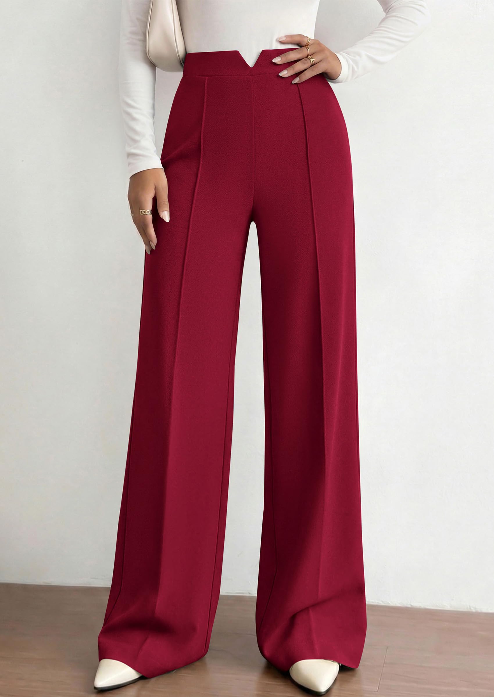 PRETTYGARDEN Women's Dressy Casual Wide Leg Palazzo Pants | V Notch High Waist, Soft Stretchy Knit Flowy Long Lounge Trousers, Casual Daily Office Work Outfits, 2026 Fall Clothes