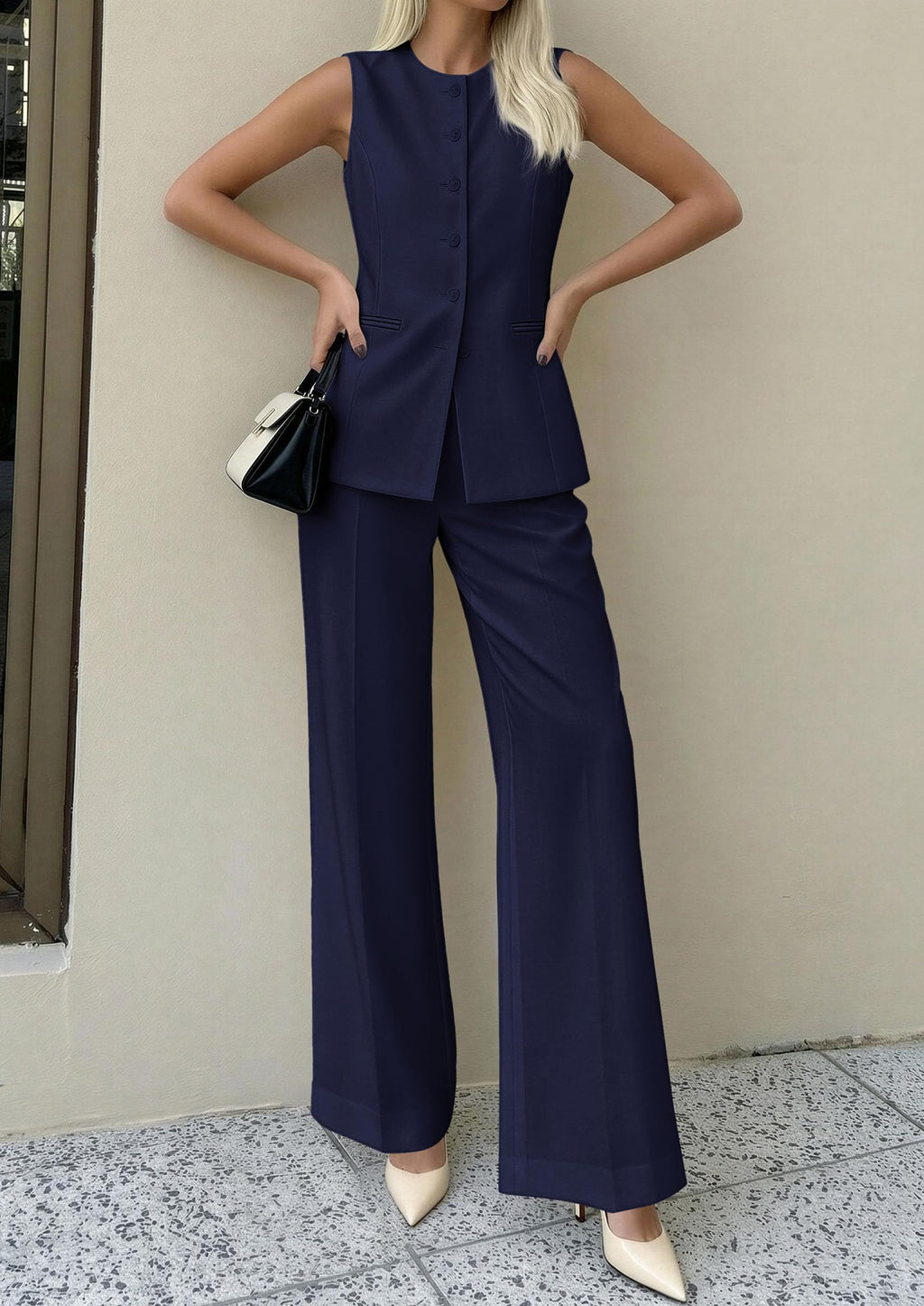 PRETTYGARDEN Women's 2 Piece Sets Summer  Work Clothes Sleeveless Blazer Vest Pants Suits Spring Business Casual Outfits