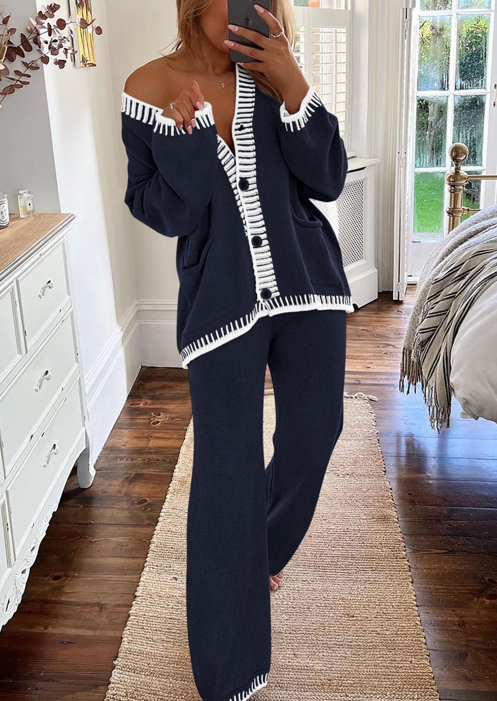 PRETTYGARDEN Lounge Sets for Women Fall Loungewear 2 Piece Outfits Cardigan Sweaters Track Suit Matching Winter Clothing