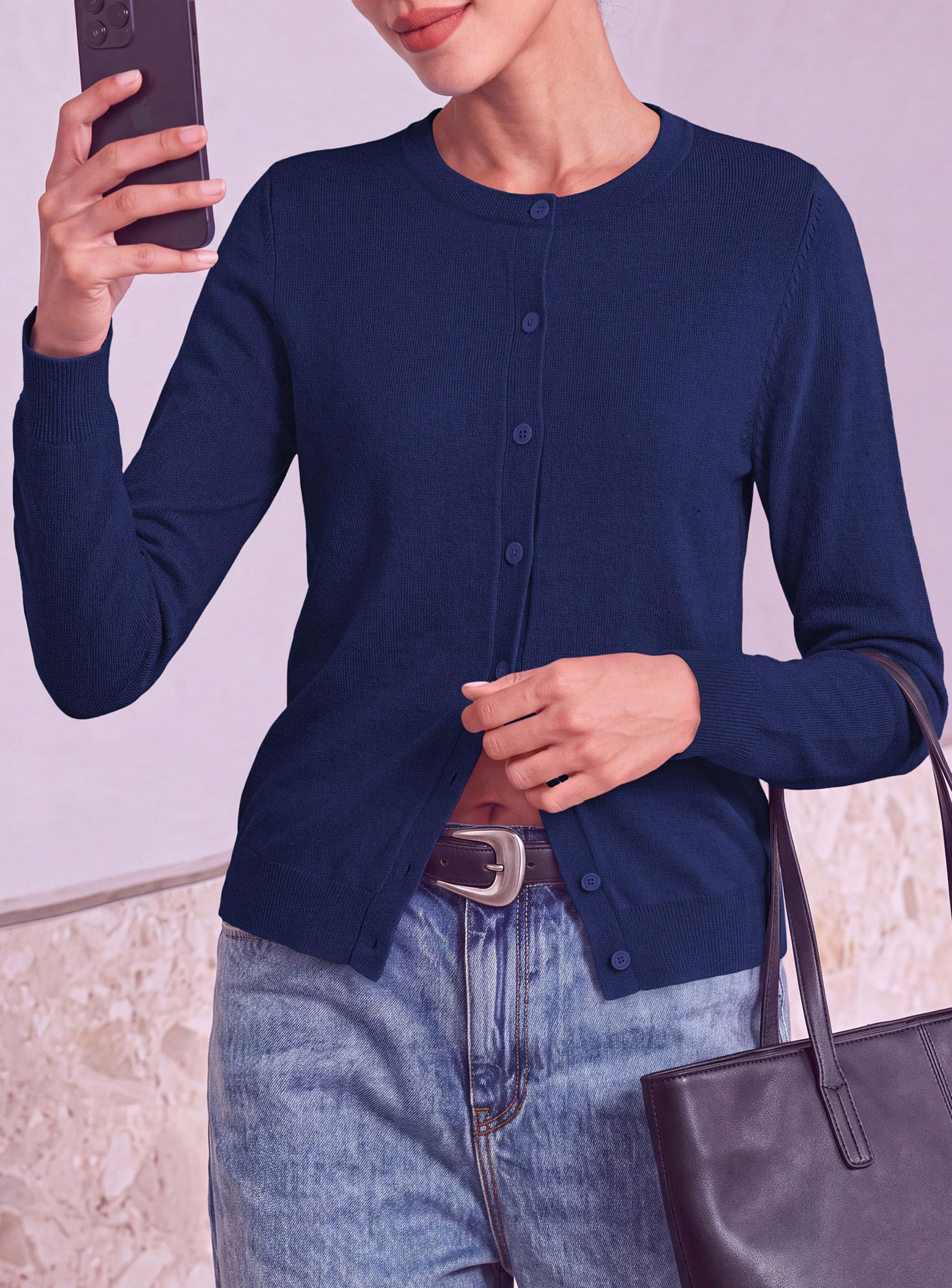 PRETTYGARDEN Lightweight Cardigans for Women Knit Sweaters Long Sleeve Button Down Shirts, Casual Work Office Going Out Tops, Fall Winter Layering Clothes, Bolero Shrugs for Dresses