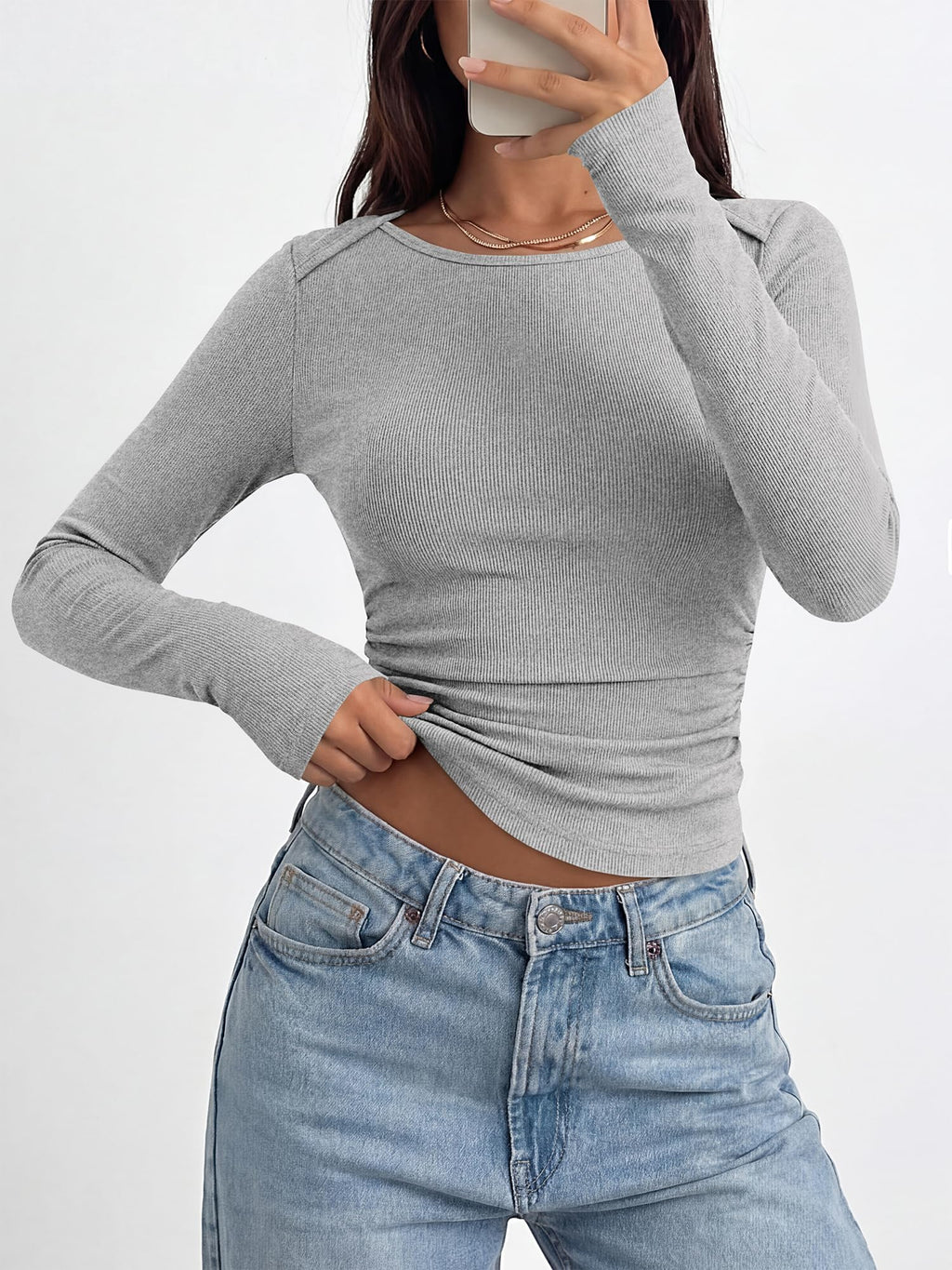 BTFBM Womens Long Sleeve T Shirts Spring Clothes Ribbed Slim Fit Boat Neck Casual Going Out Tops Workout Outfits