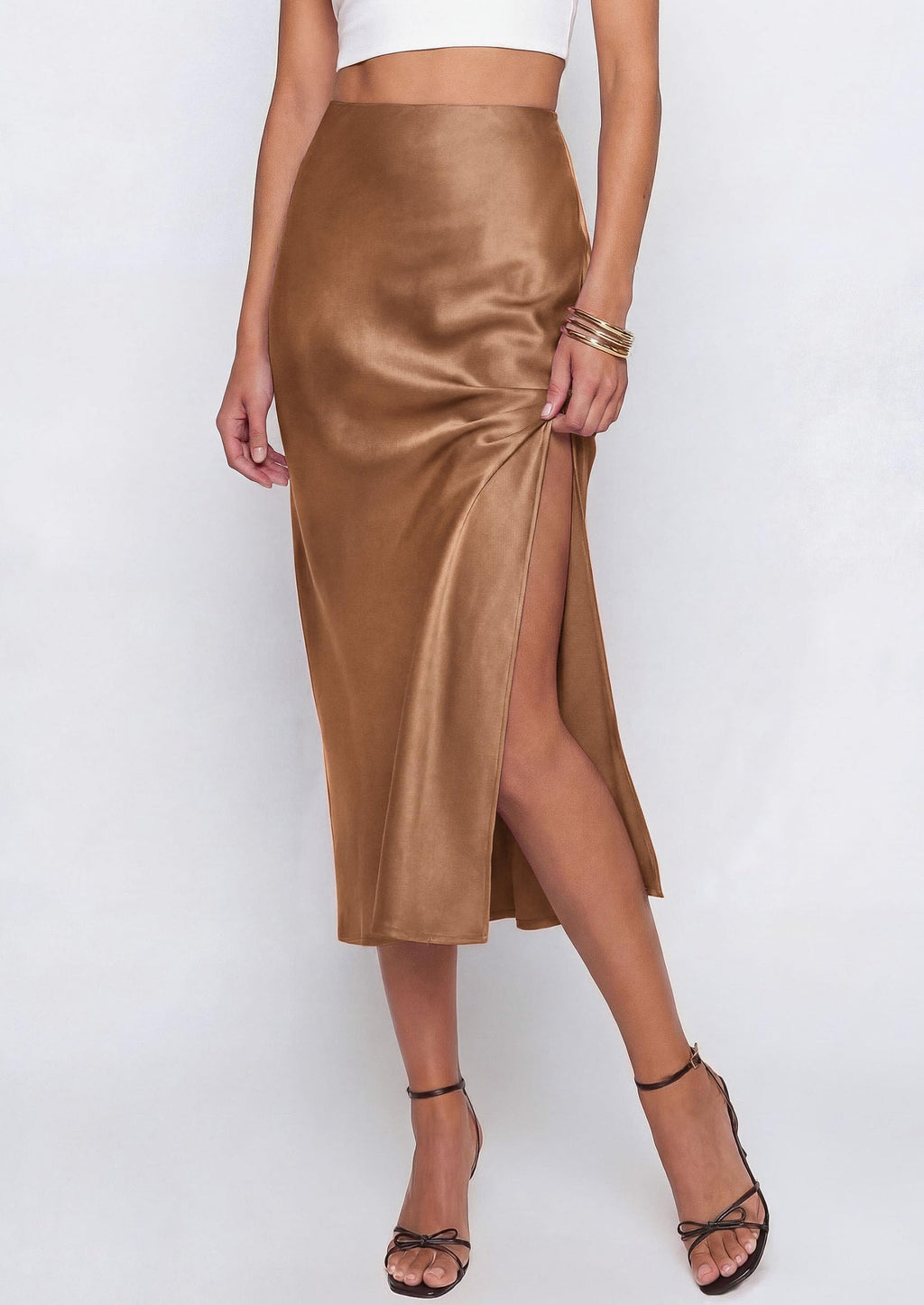 PRETTYGARDEN Womens Satin Skirt Summer Silk Business Casual High Waisted A Line Flowy Work Wedding Cocktail Midi Skirts