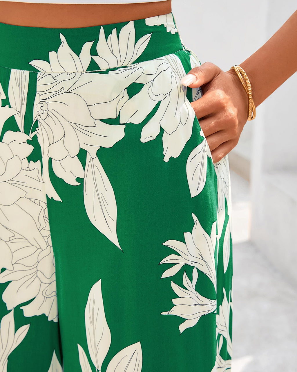 FreshPretty Womens Wide Leg Summer Pants Boho Beach Vacation Loose Elastic Waist Printed Palazzo Pant Pockets