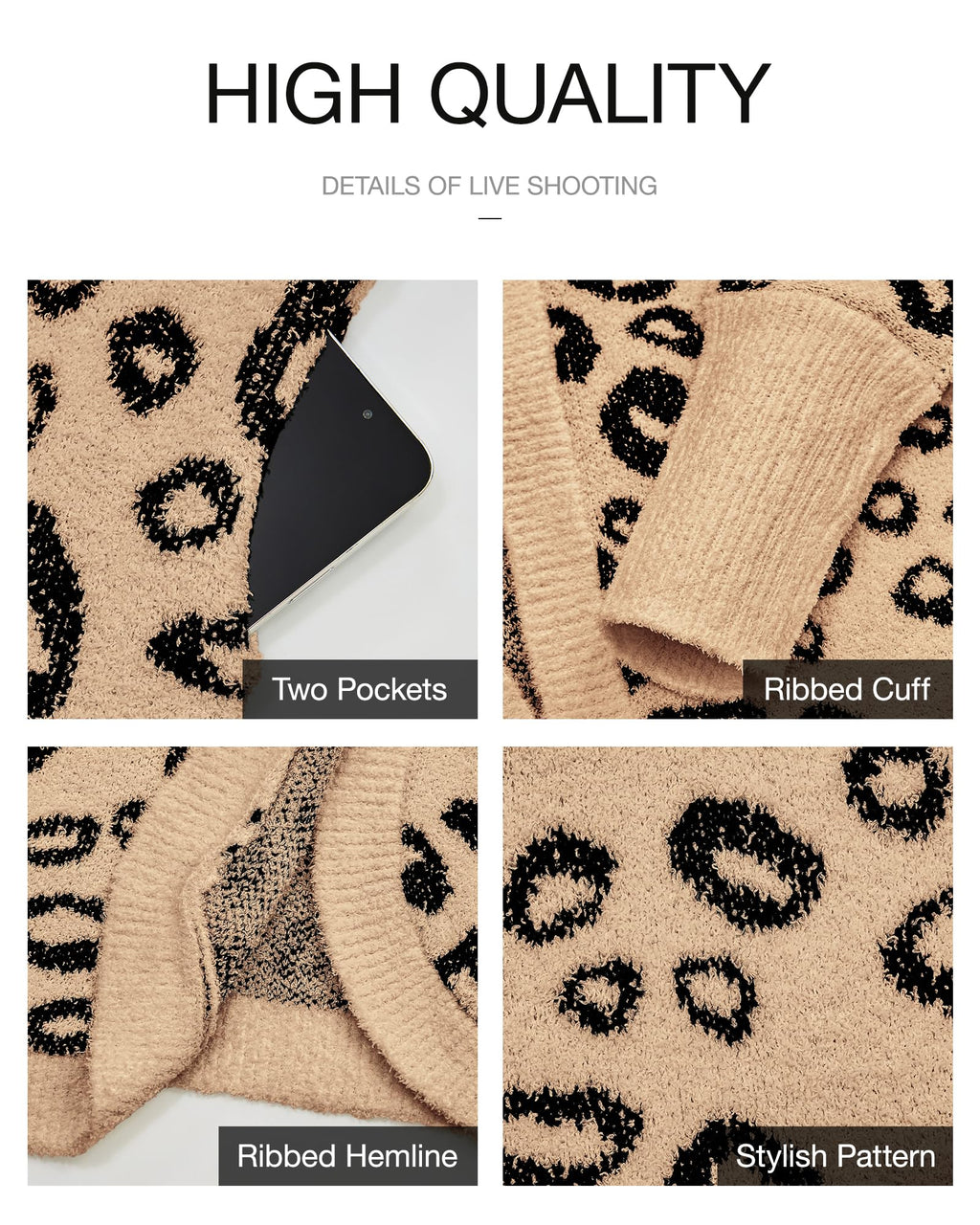 FreshPretty Leopard Cardigan for Women Long Sleeve Open Front Cardigans Sweaters Pockets Loose Knit Fall Winter Outwear