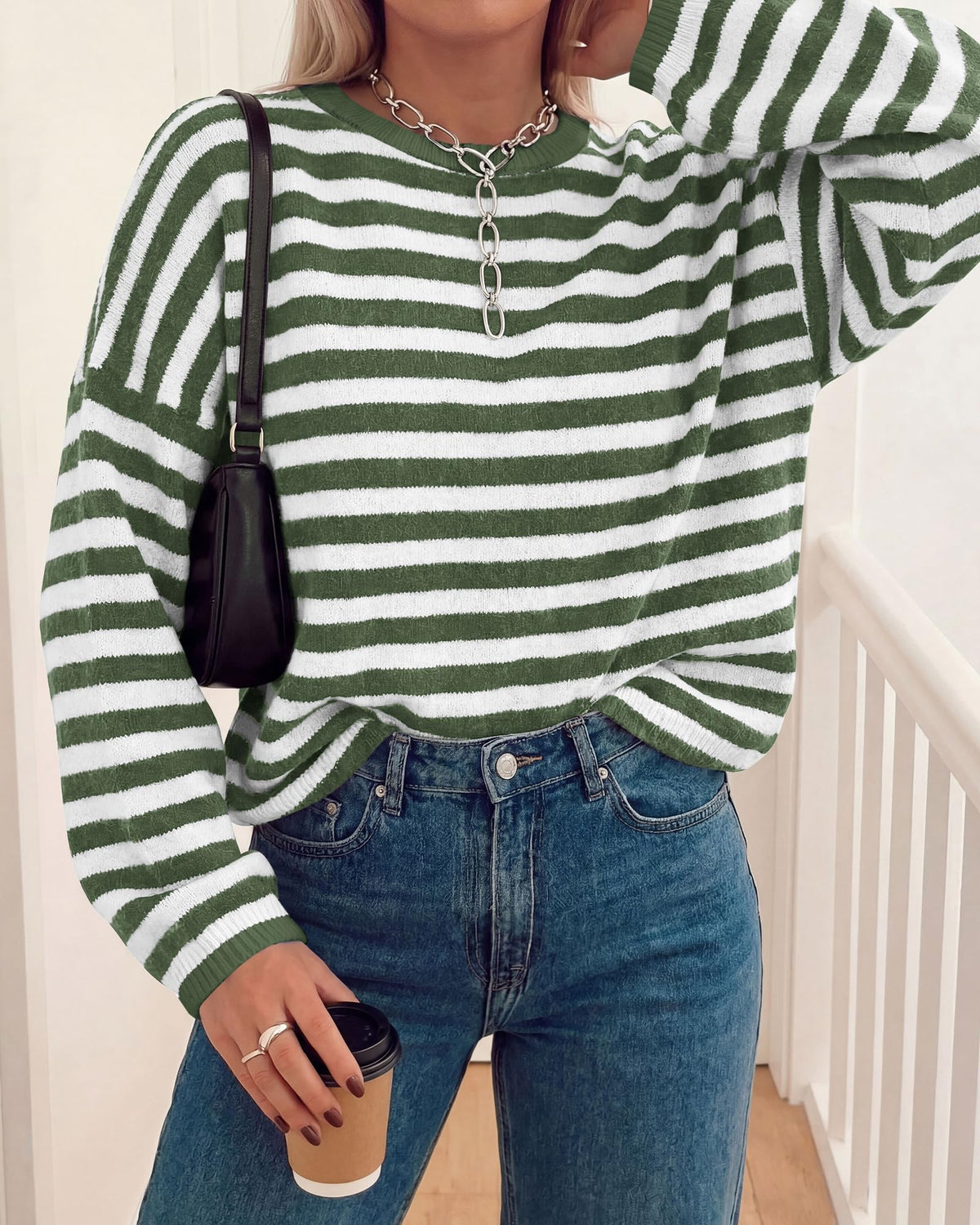 BTFBM Women's Lightweight Oversized Striped Sweater | Soft Knit Cozy Sweaters, Crew Neck Long Sleeve Pullover, y2k Color Block, Casual Holiday Outfits, Winter Fall Clothes