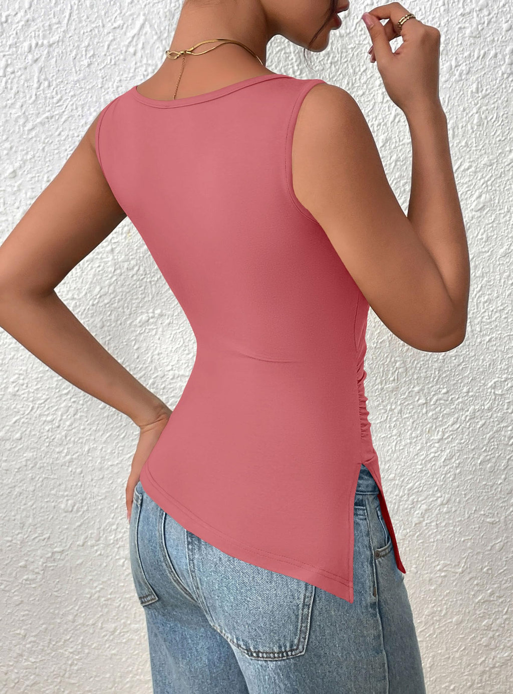 PRETTYGARDEN Womens Ruched Tank Tops  Summer Sleeveless Slim Fit T Shirts Blouses Going Out Y2K Fashion Clothes