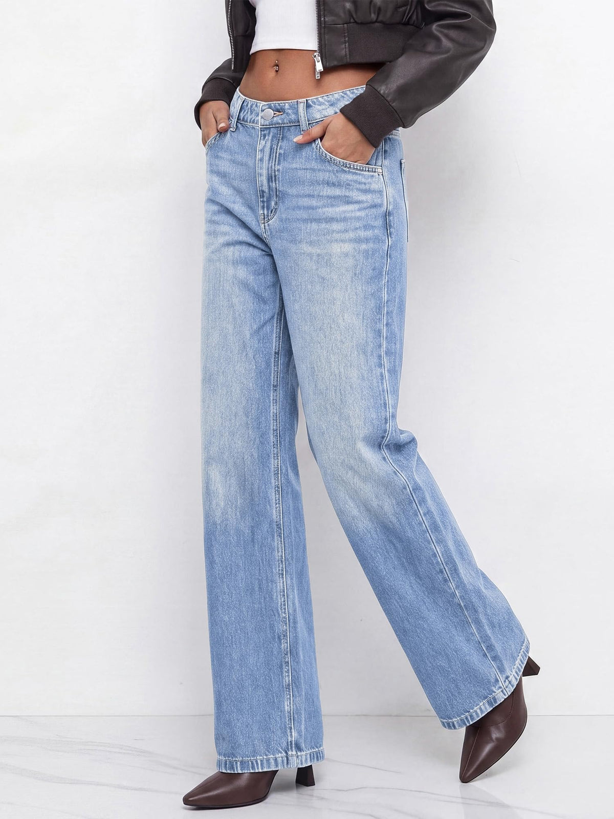 BTFBM Women Casual Straight Leg Jeans Trendy High Waisted, Pockets, Long Denim Pants, Slacks, Bottoms, Vacation Outfits, Travel Airport, Fashion Clothes, Fall Winter