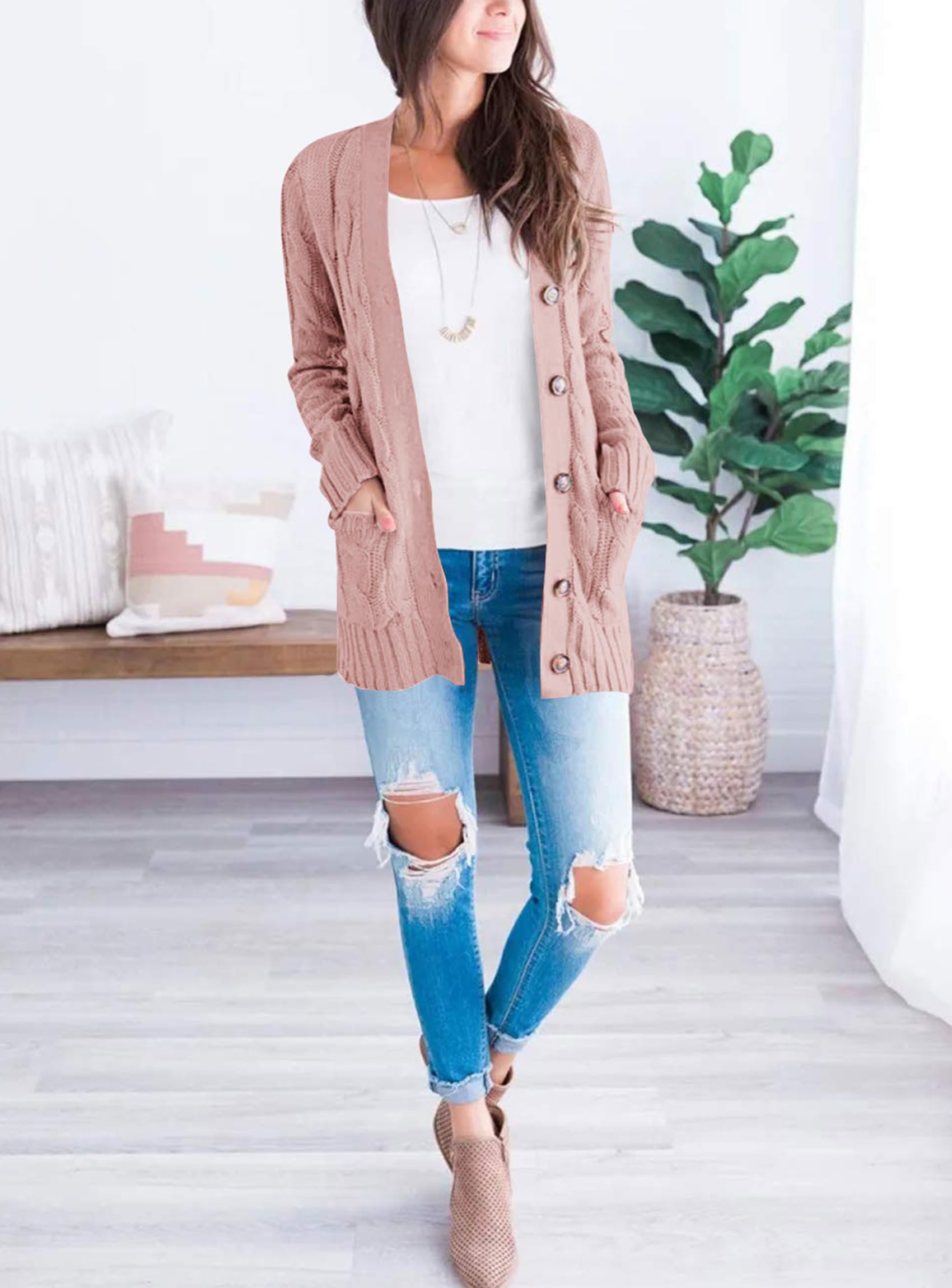 PRETTYGARDEN Women's Open Front Cardigan Sweaters Fall Fashion Button Down Cable Knit Chunky Winter Clothing Outerwear Coats