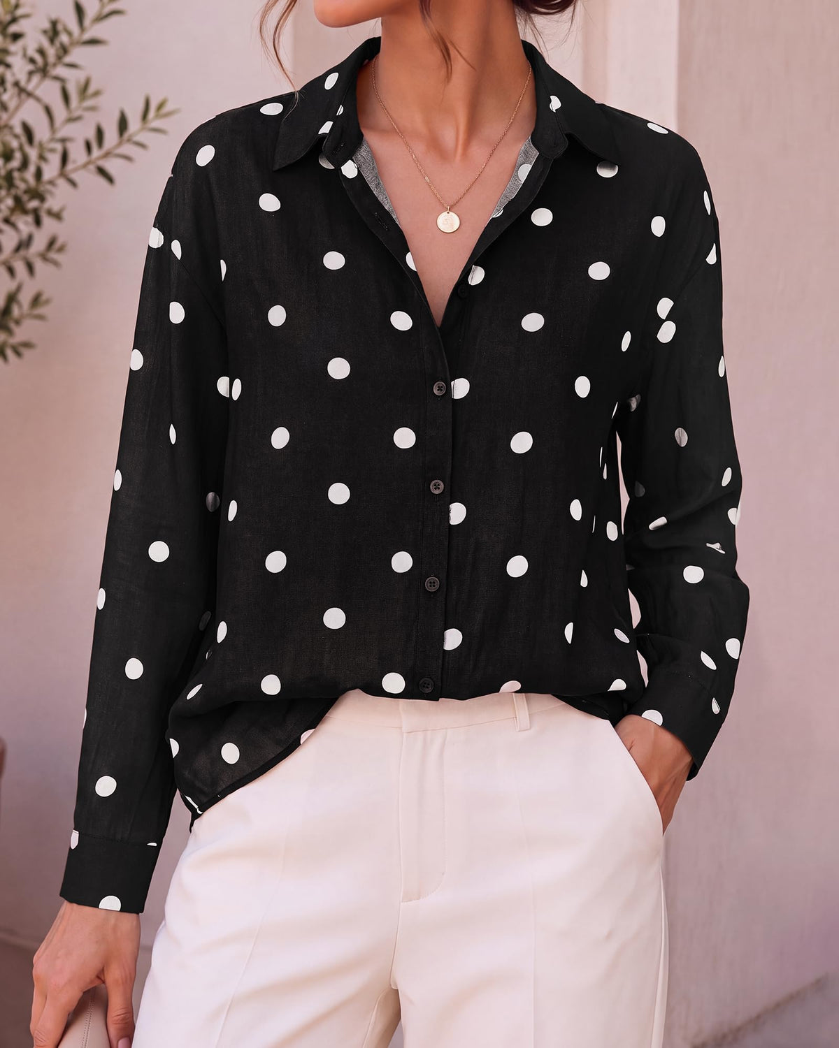 BTFBM Womens Blouses Dressy Casual Floral Long Sleeve Shirts Polka Dot Tops Classic Lapel Collar,Button Cuffs,V Neck Button Down Shirt,Business Casual Outfits,Early Fall Fashion Clothing Trendy