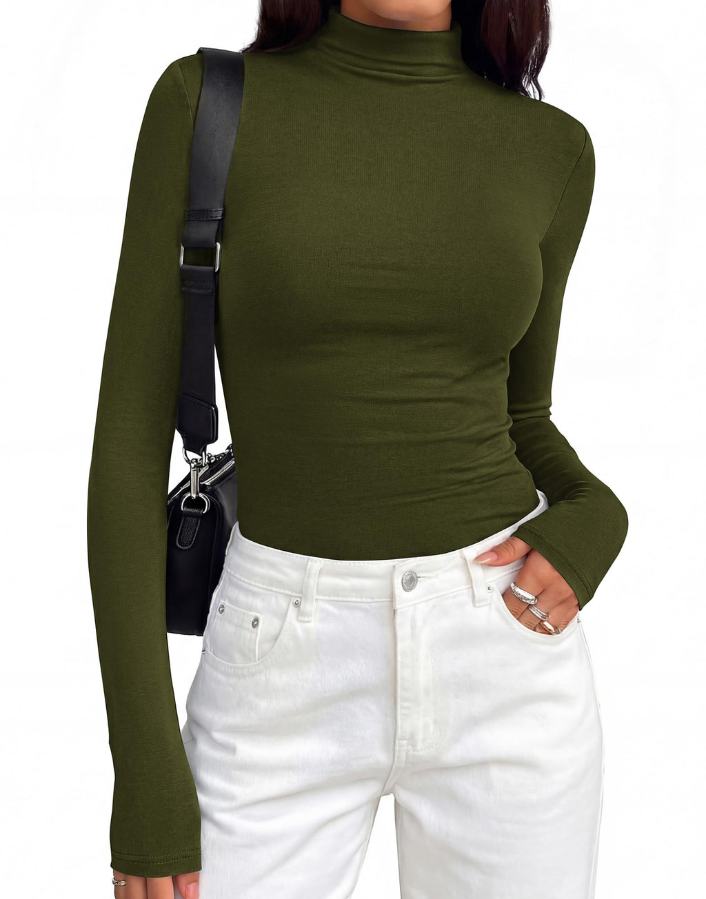 BTFBM Mock Tops for Women Fitted Long Sleeve Shirts Fall Fashion Clothing Thermal Layering Undershirts Going Out Outfits