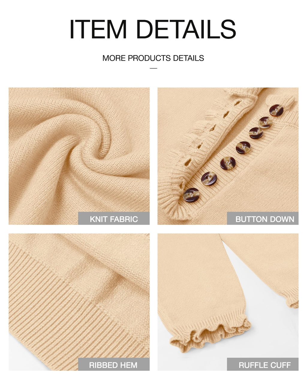 FreshPretty Womens Sweaters Fall Winter Clothes Long Sleeve Button Down Ruffle Crew Neck Casual Knitted Pullover Tops