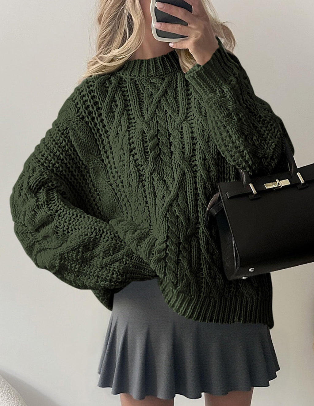 PRETTYGARDEN Women's Oversized Fall Sweaters Casual Long Sleeve Crewneck Chunky Cable Knit Pullover Tops Winter Clothes