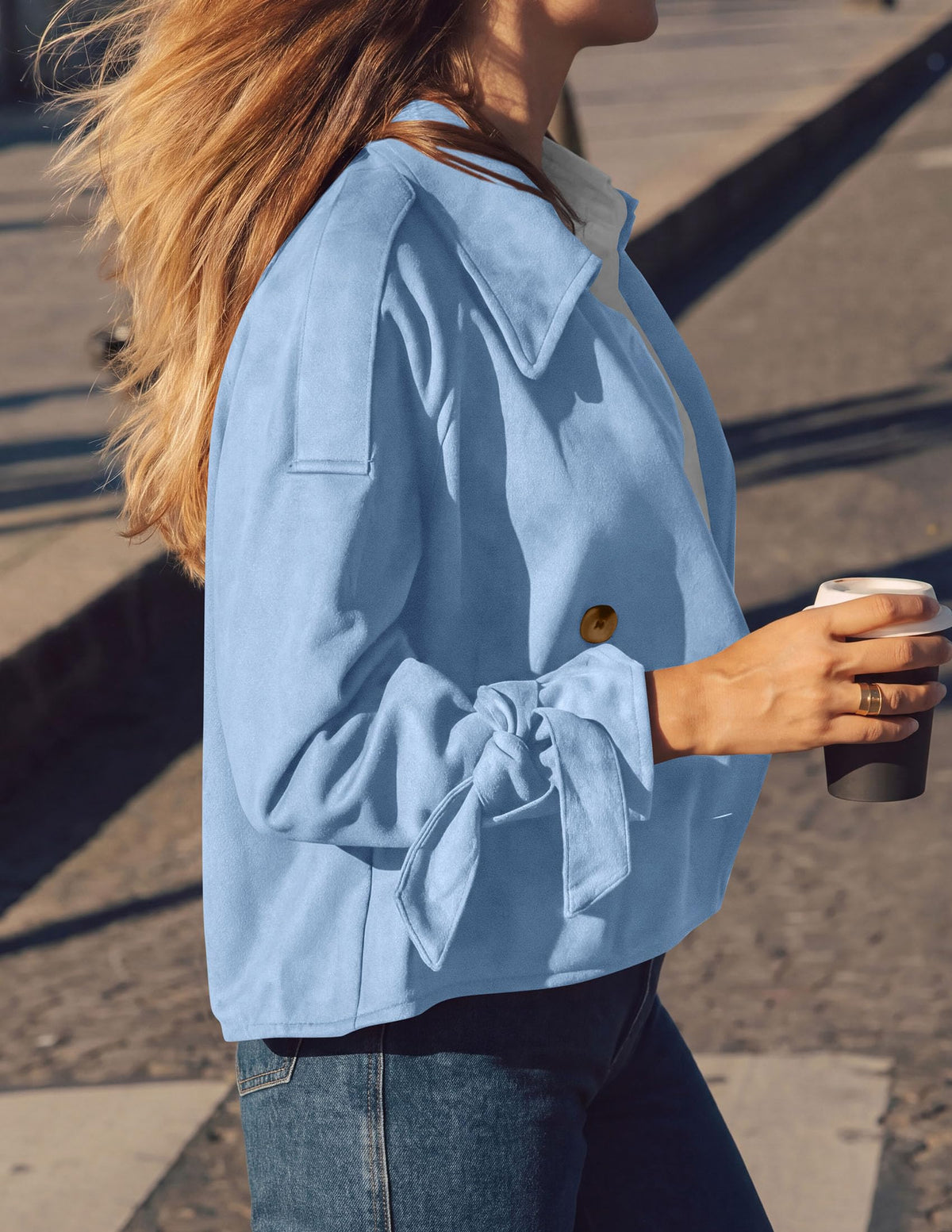 PRETTYGARDEN Women Faux Suede Double Breasted Trench Coat Cropped Jackets Raglan Long Sleeve,Lapel,Tie Cuff,Button Down,Fall Fashion Outerwear,Winter Clothes,Work Office Casual Short Jacket