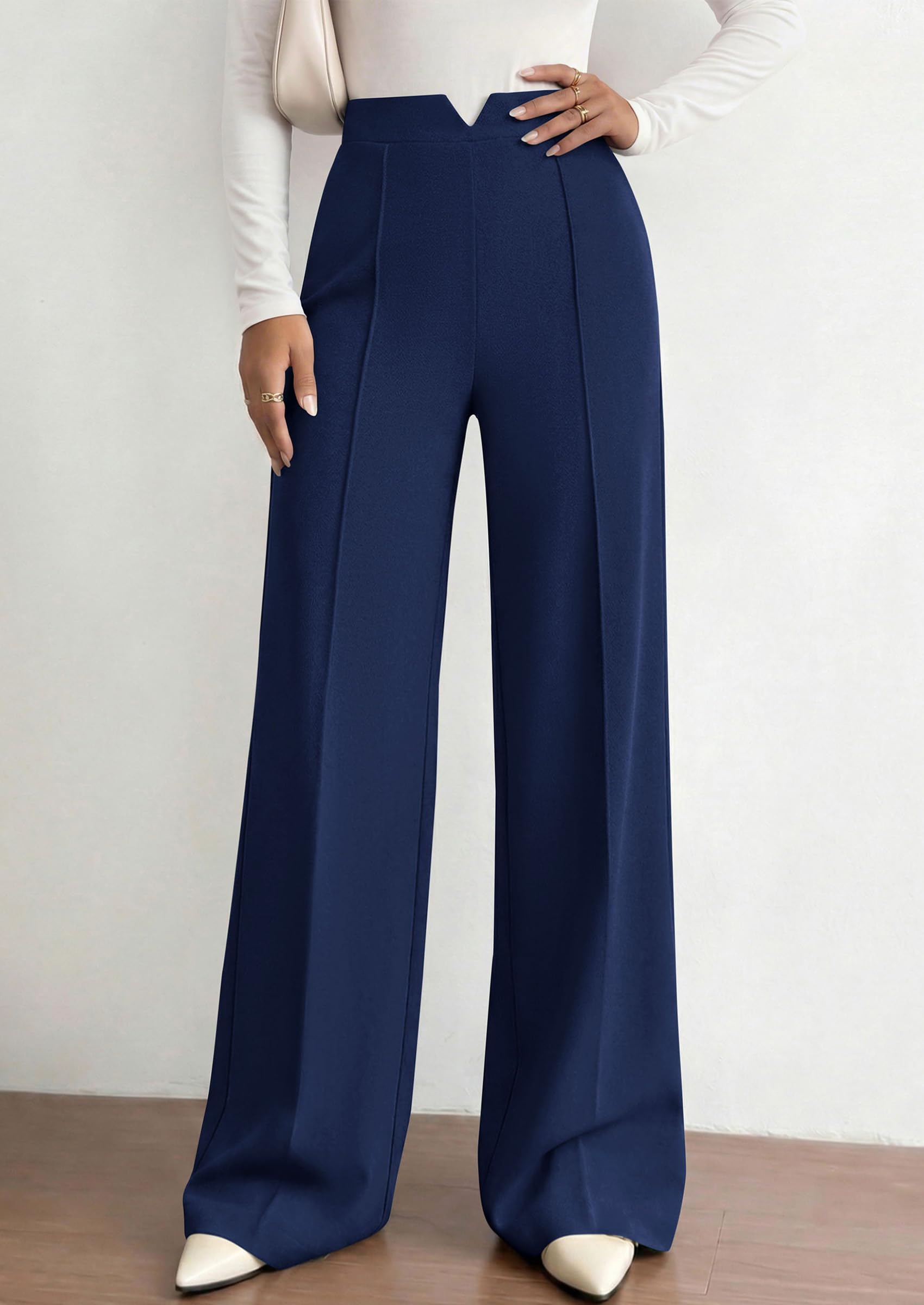 PRETTYGARDEN Women's Dressy Casual Wide Leg Palazzo Pants | V Notch High Waist, Soft Stretchy Knit Flowy Long Lounge Trousers, Casual Daily Office Work Outfits, 2026 Fall Clothes