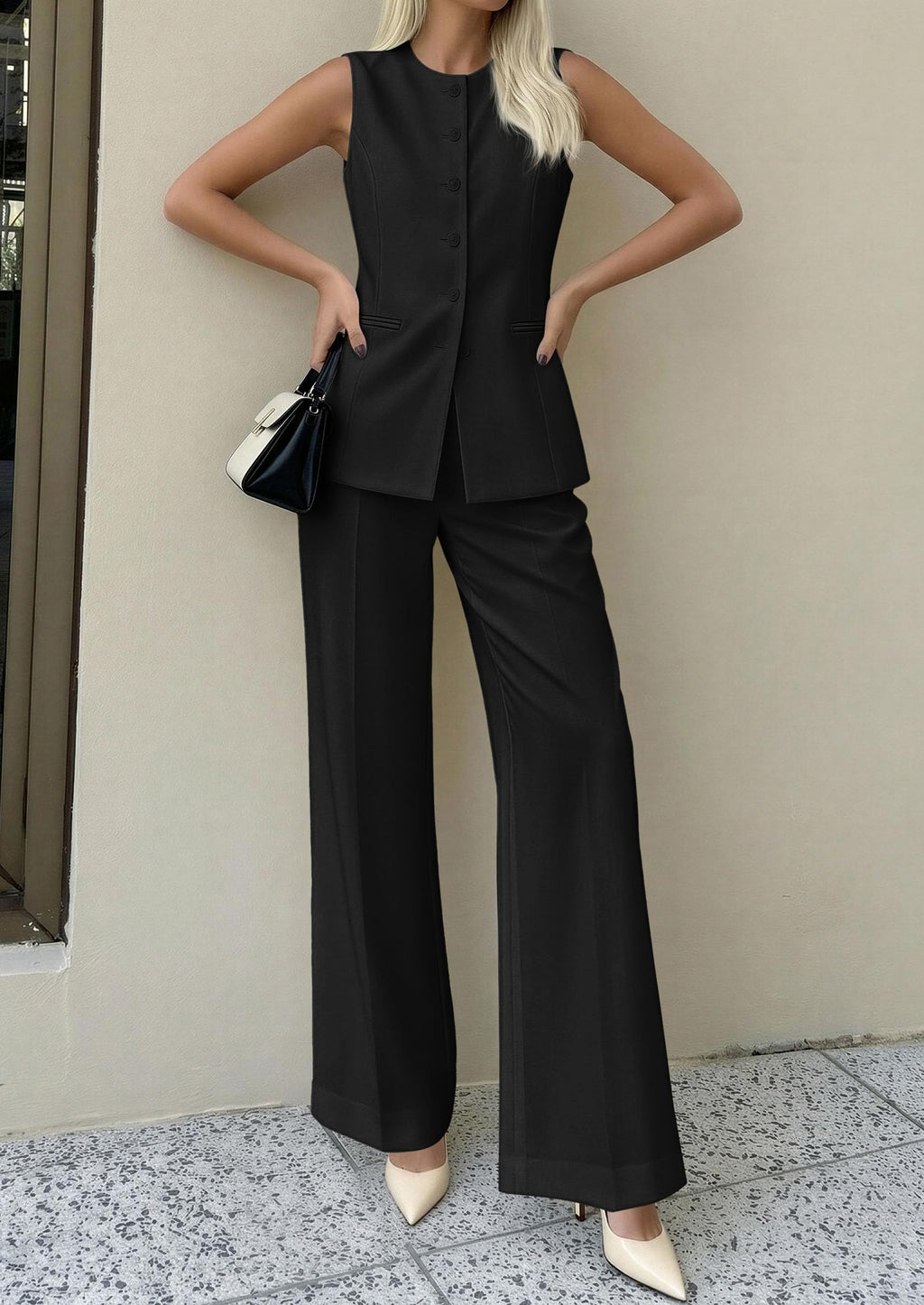 PRETTYGARDEN Women's 2 Piece Sets Summer  Work Clothes Sleeveless Blazer Vest Pants Suits Spring Business Casual Outfits