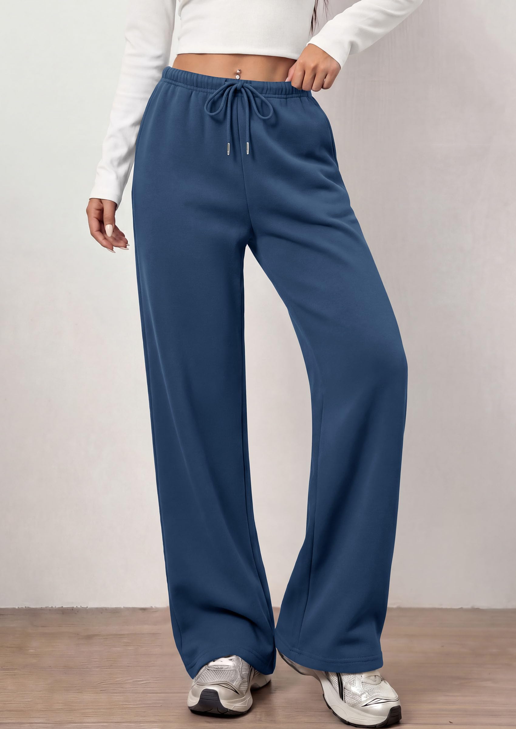 PRETTYGARDEN Womens Wide Leg Sweatpants Fleece Lounge Pants | Elastic Drawstring Waist,Baggy Jogger Yoga Sweat pants,Pockets,Fall Winter Clothes,Loose Daily Casual & Loungewear Trousers