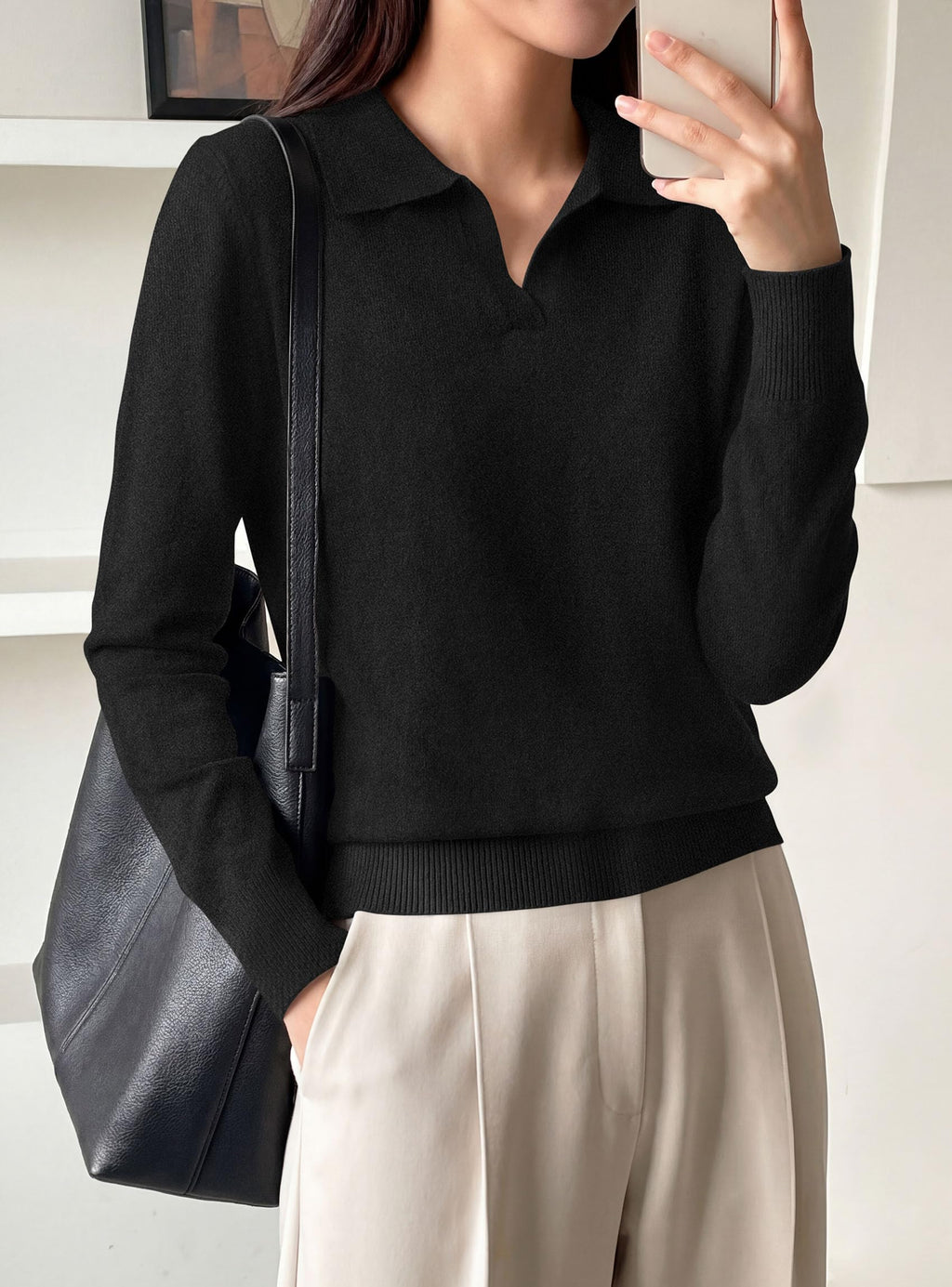 PRETTYGARDEN Womens Long Sleeve Collared Polo Sweater | Breathable Soft Ribbed Knit, Lapel V Neck Pullover Sweaters, Business Casual Work Office Tops, 2026 Trendy Fall Outfits
