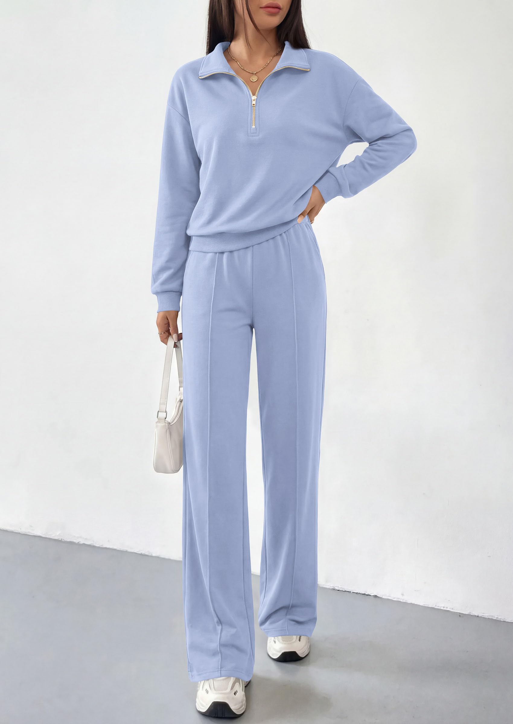 PRETTYGARDEN Women's Lounge Sets 2 Piece Outfits Sweatsuits | Half Zip Pullover Sweatshirts, Wide Leg Pants Pockets, Matching Workout Tracksuits, Airport Travel Resort Wear, Fall Clothes