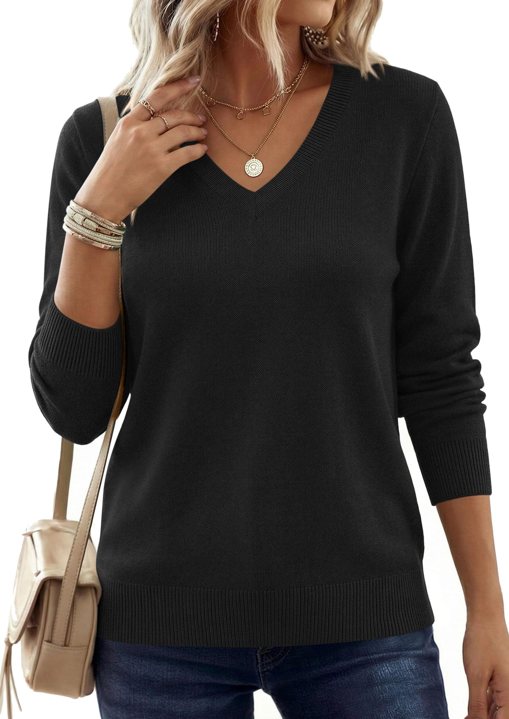 PRETTYGARDEN V Neck Sweaters for Women Cozy Fall Fashion | Soft Knit Loose Tops, Classic Pullover, Basic Layering Shirt for Office Work, Holiday, Casual Outings, Winter Warm Clothes