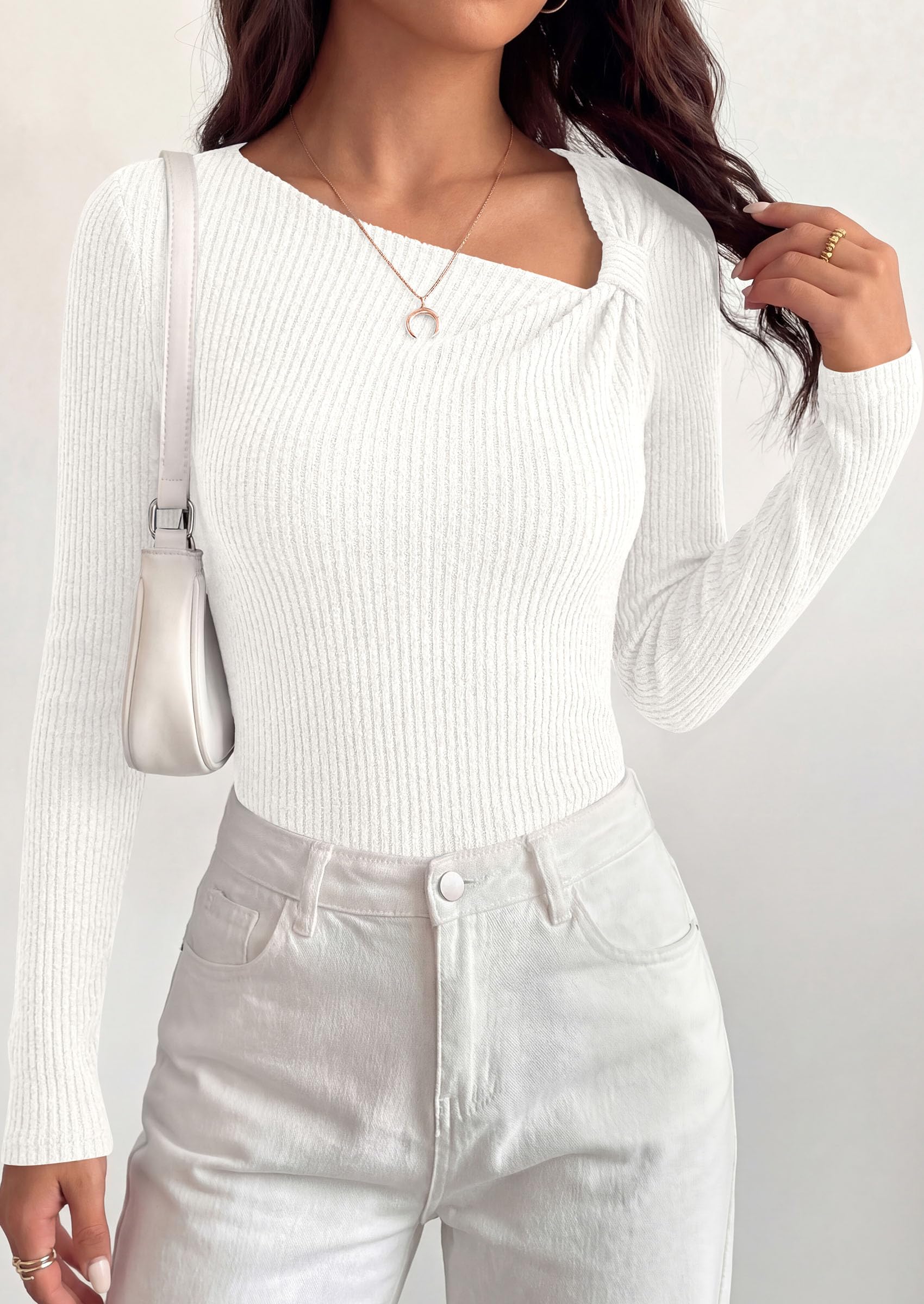 PRETTYGARDEN Womens  Early Fall Fashion Long Sleeve T Shirts Asymmetrical Ribbed Fitted Trendy Going Out Tops Y2K Outfits