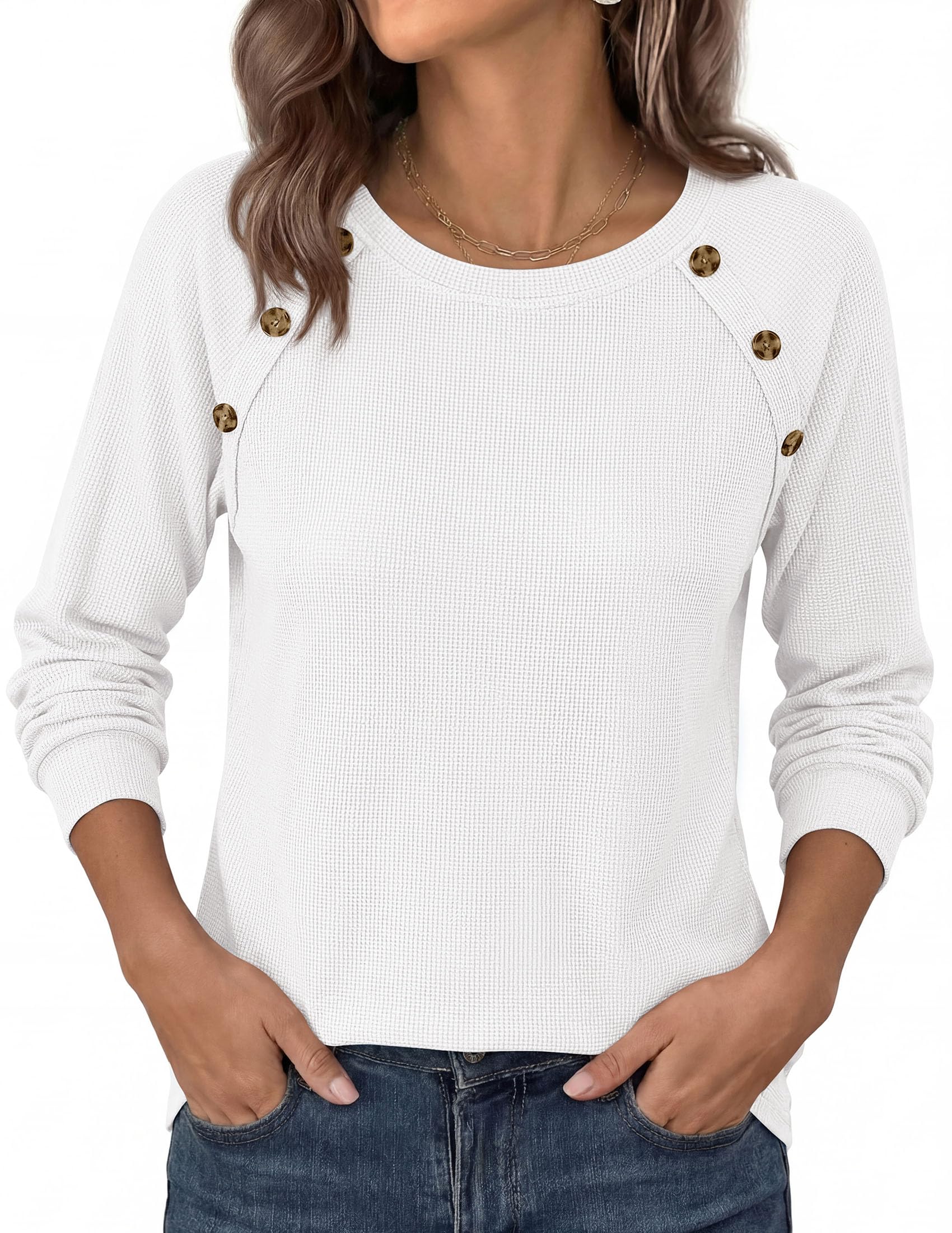 PRETTYGARDEN Long Sleeve Shirts for Women Waffle Knit Tops Fall Fashion Dressy Casual Loose Tunic Blouse Winter Clothing