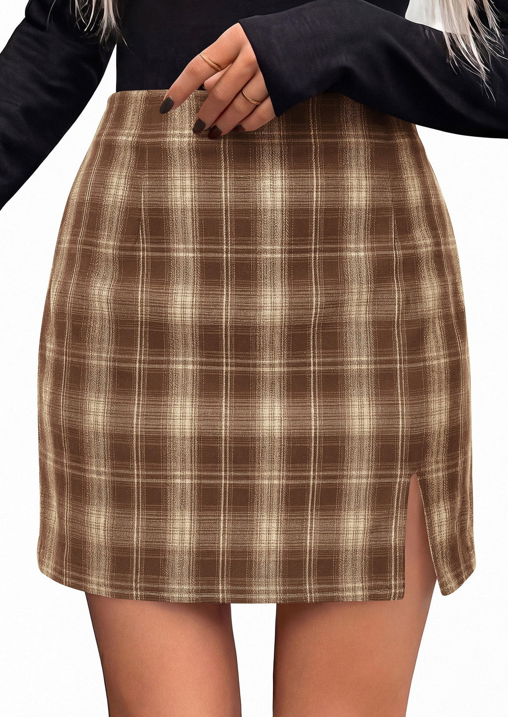 PRETTYGARDEN Women's Plaid Mini Bodycon Pencil Skirts Fall
