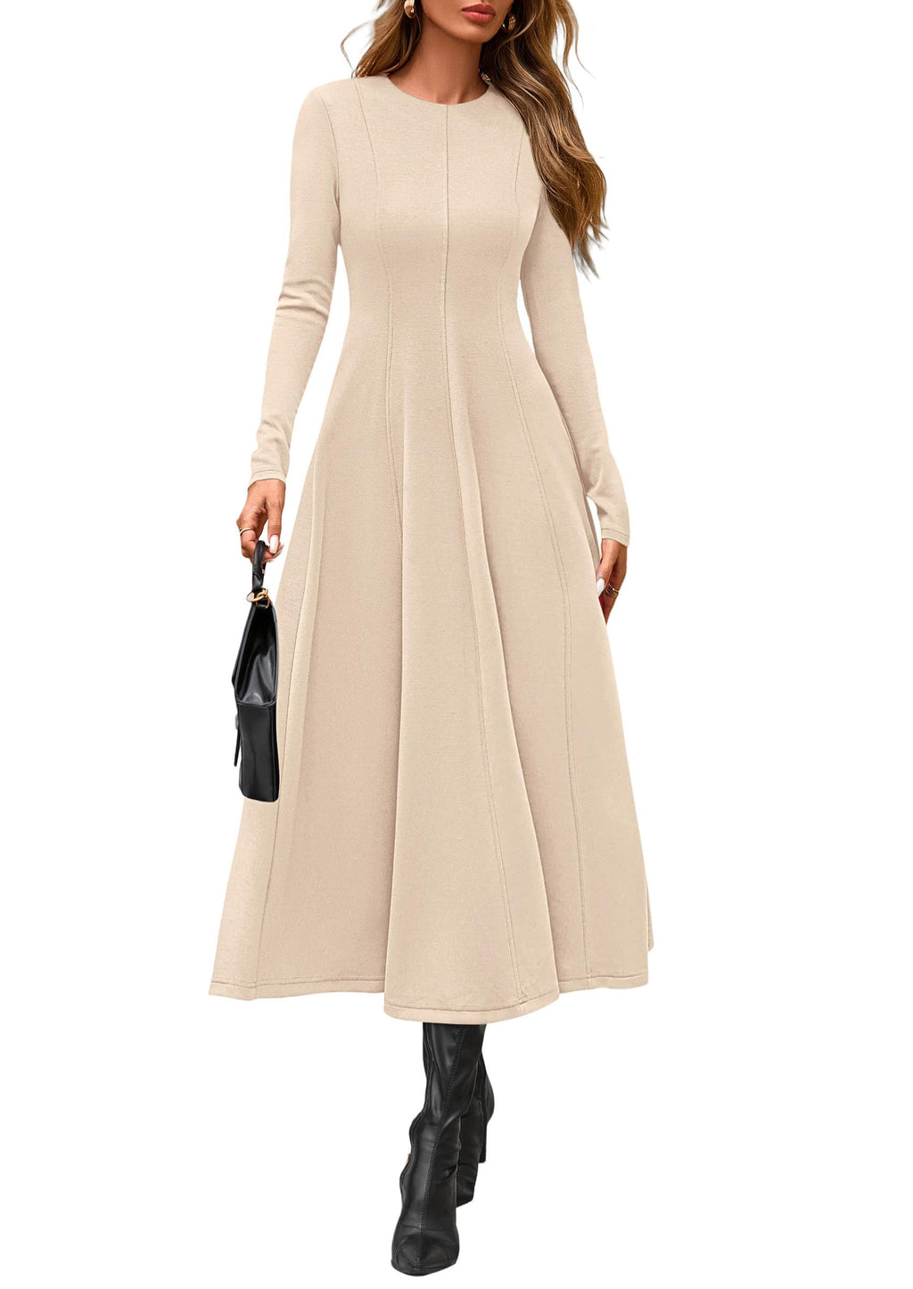 PRETTYGARDEN Cocktail Dresses for Women  Elegant Classy Fall Long Sleeve Midi A Line Flowy Modest Winter Party Dress