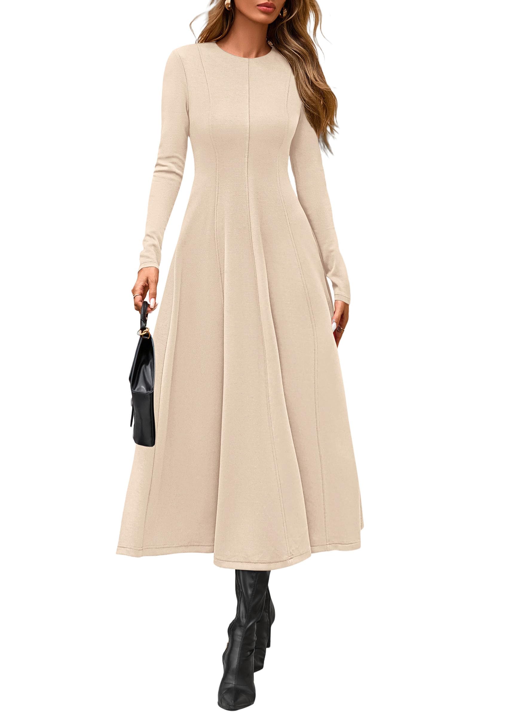 PRETTYGARDEN Cocktail Dresses for Women  Elegant Classy Fall Long Sleeve Midi A Line Flowy Modest Winter Party Dress