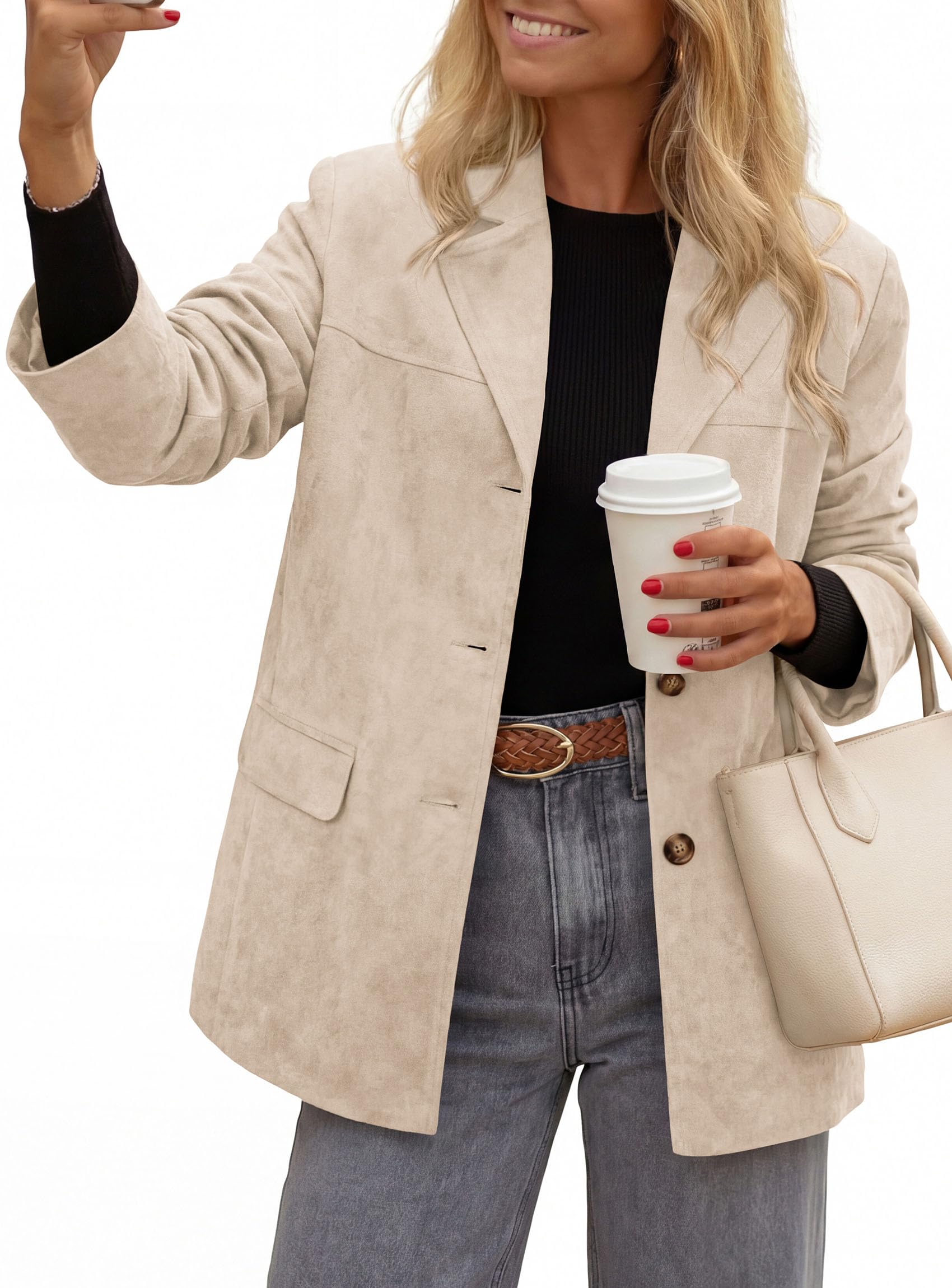 PRETTYGARDEN Women's Faux Suede Western Blazer Jacket