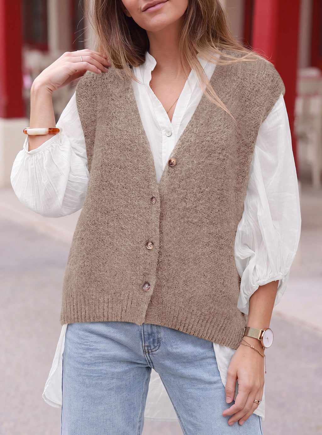 PRETTYGARDEN Womens Fall Sleeveless Button Down Sweater Vest | Soft Knit Fabric, Fashion Deep V Neck, Casual Loose Fit Sweater, Going Out Outfits, 2026 Trendy Winter Clothes