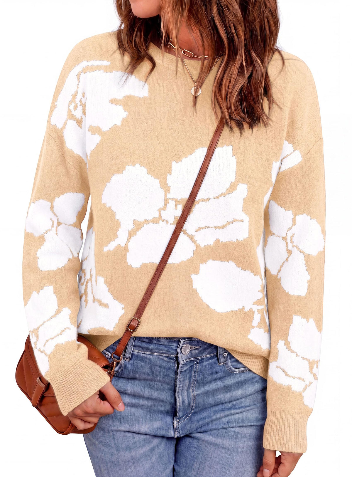 PRETTYGARDEN Womens Floral Sweater Crewneck Printed Pullover Tops,Soft Slouchy Knit Sweater,Casual Long Sleeve,Fall Fashion,Cute Winter Clothes,Work Office Travel Vacation Outfits