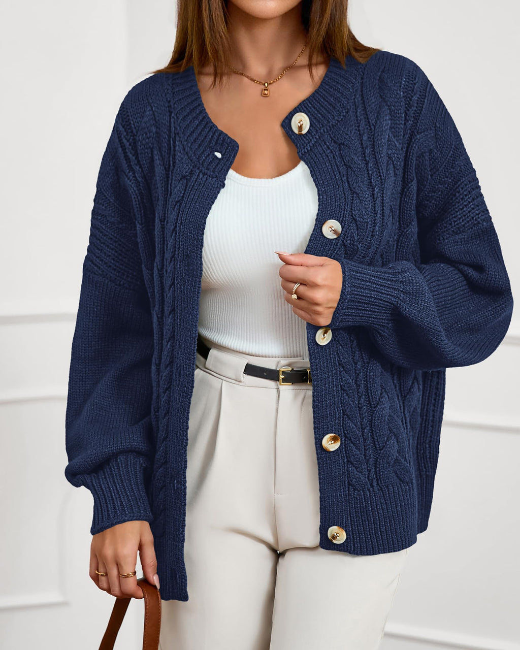 FreshPretty Chunky Cardigan Sweaters for Women Fall Fashion Button Long Sleeve Loose Cable Knit Winter Coats Outerwear