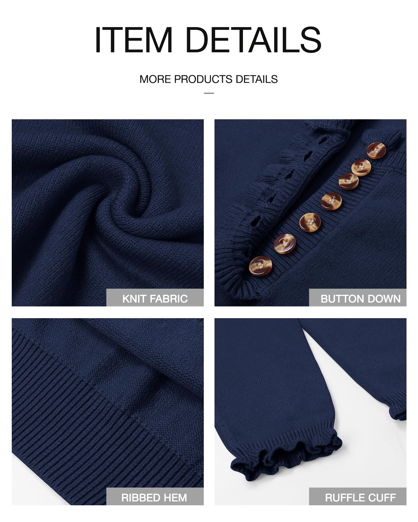 FreshPretty Womens Sweaters Fall Winter Clothes Long Sleeve Button Down Ruffle Crew Neck Casual Knitted Pullover Tops