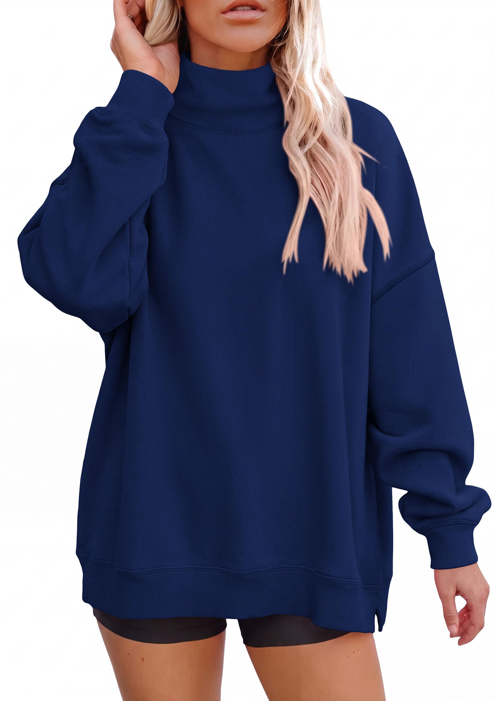 PRETTYGARDEN Womens Mock Neck Sweatshirt Oversized Pullover Loose Fit,Side Pockets,Long Sleeve Drop Shoulder Tops,Casual Lounge Work Travel Airport Outfits,Fall Fashion Winter Clothes