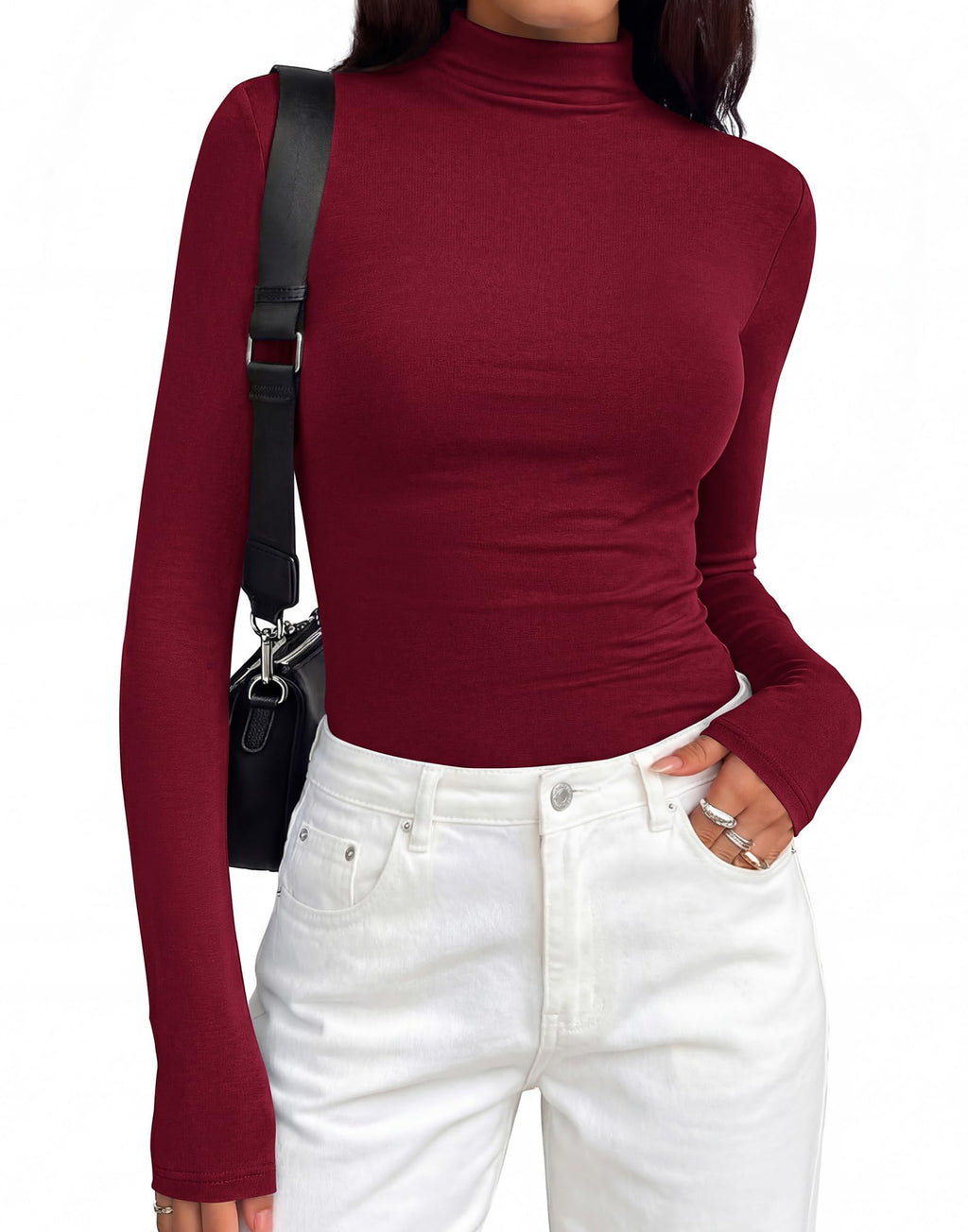 BTFBM Mock Tops for Women Fitted Long Sleeve Shirts Fall Fashion Clothing Thermal Layering Undershirts Going Out Outfits