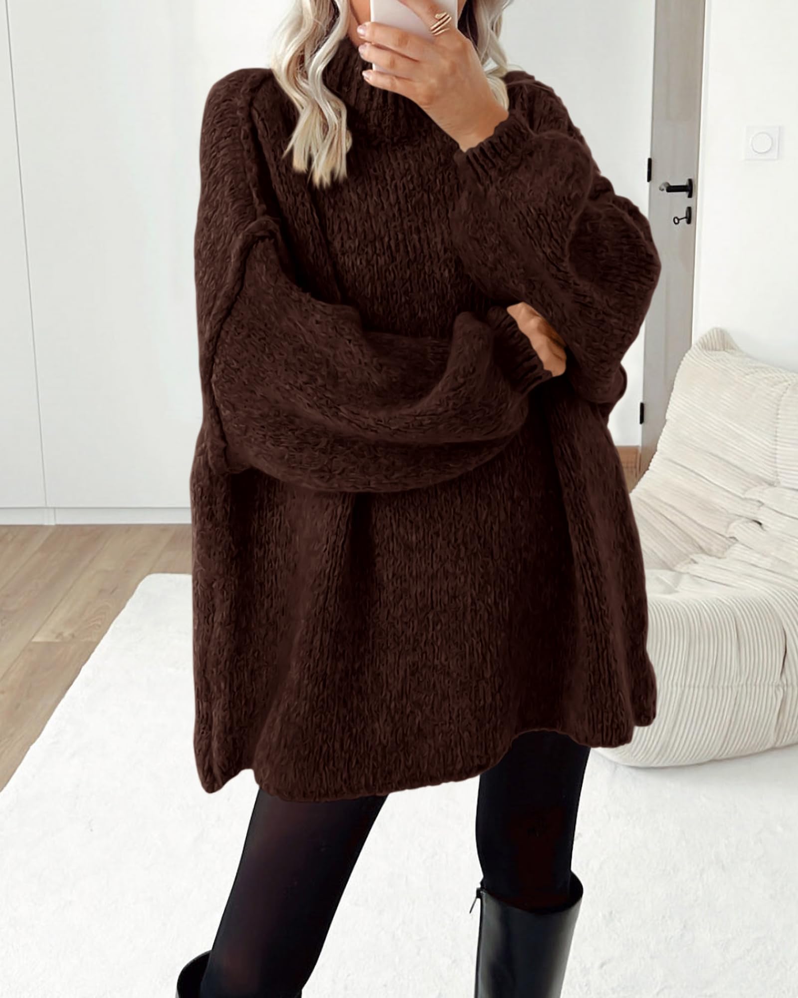 BTFBM Sweaters for Women Fall Long Sleeve Mock Neck Cable Knit Oversized Sweater Pullover Tops Thick Winter Clothes