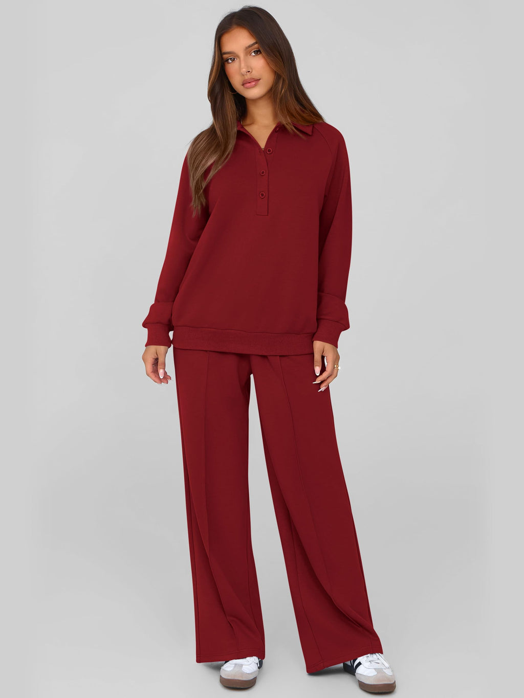 PRETTYGARDEN Women Fall 2 Piece Outfits Sweatsuits Lounge Sets Quarter Button Long Sleeve Sweatshirt, Wide Leg Sweat Pants, Casual 2 Piece Sets Tracksuit, Airport Travel Outfits for Women